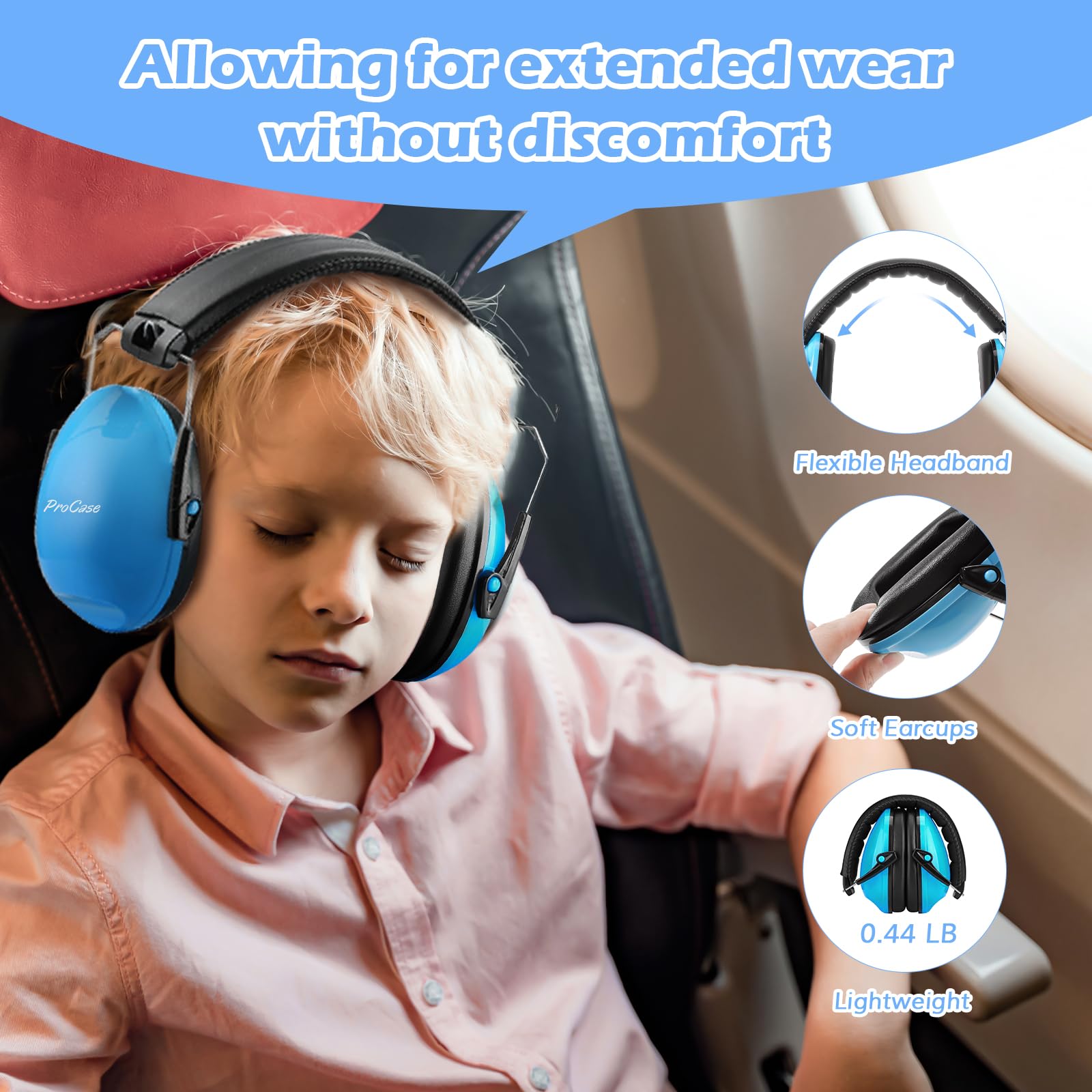 ProCase Kids Noise Cancelling Headphones with 27dB SNR, Toddler Hearing Protection Ear Muffs for Concerts, Fireworks, Air Shows & Autism Sensory Needs - Blue | Perfect for Travel, School & Loud Events