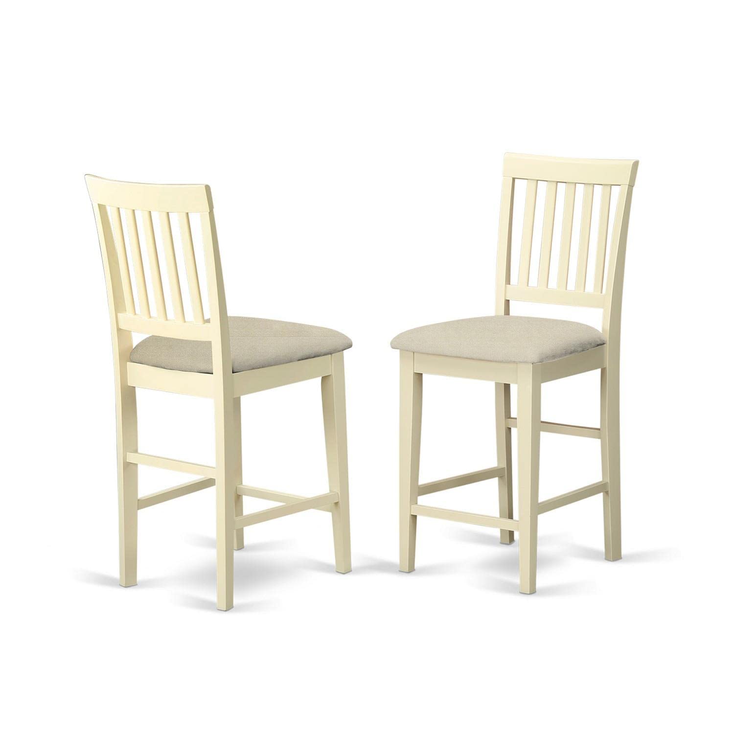 East West Furniture 5-Piece Counter Height Dining Set - 36x36 Inch Round Wooden Table with Pedestal Base & 4 Linen Fabric Chairs in Buttermilk & Cherry - Perfect for Small Kitchens, Breakfast Nooks, and Modern Dining Spaces