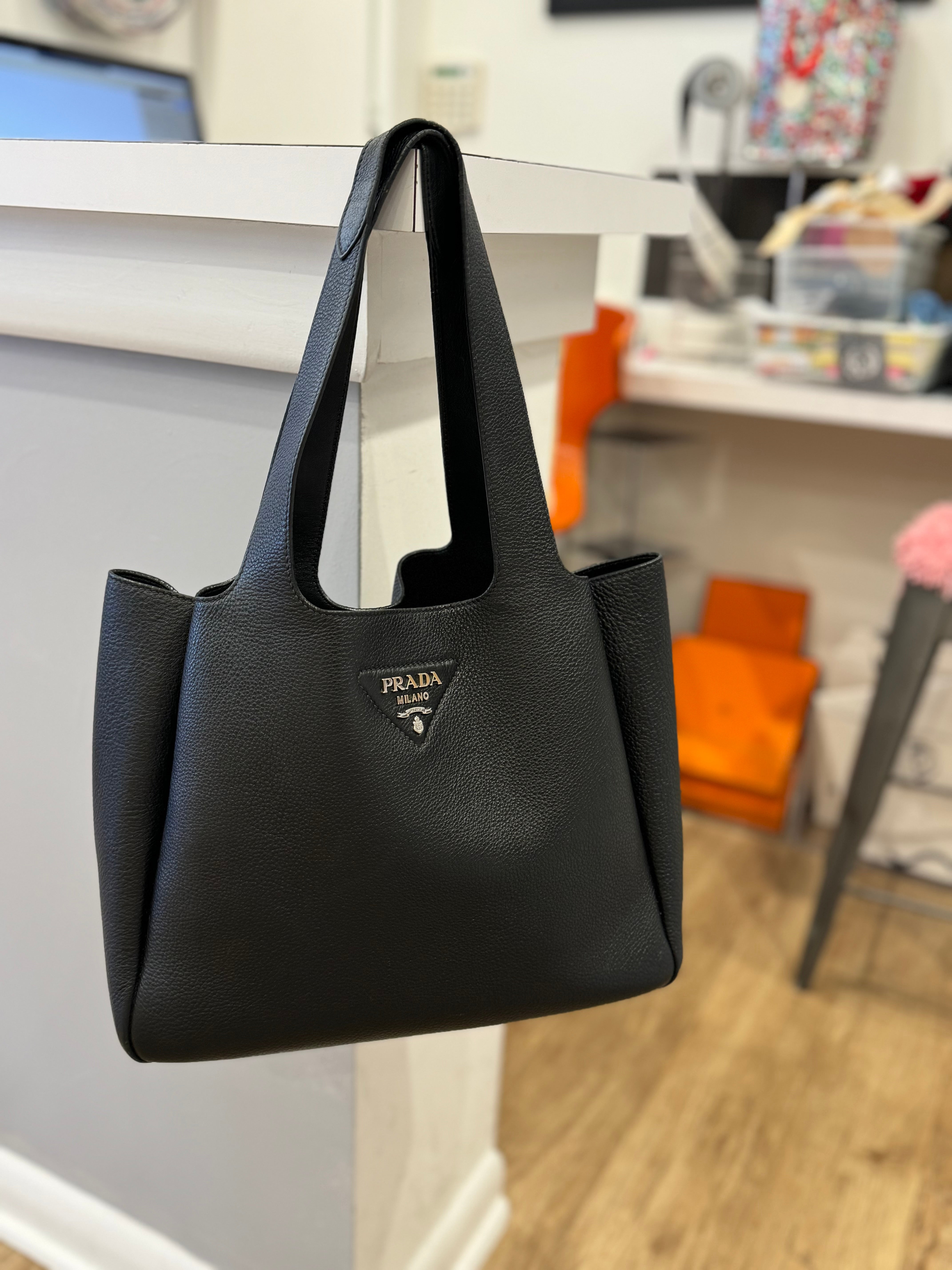PRADA Vitello Daino Soft Medium Dynamique Tote Bag - Luxury Leather Handbag for Women | Perfect for Work, Travel & Everyday Use