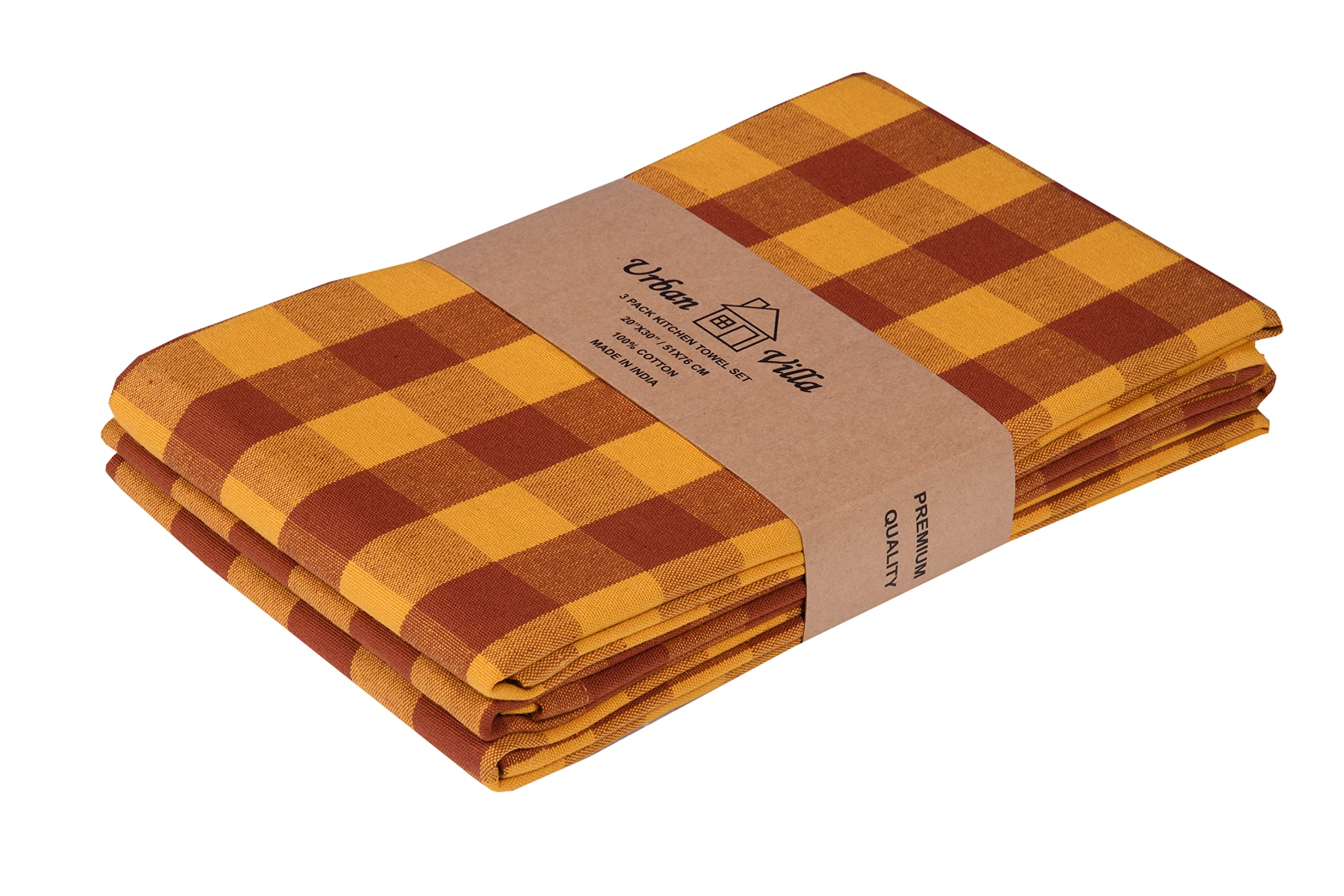 Premium 100% Cotton Kitchen Towels Set of 3 - Ultra Soft & Highly Absorbent 20x30 Inch Dish Towels with Mitered Corners (Brick/Gold) - Perfect for Drying Dishes, Cleaning Countertops & Bar Use