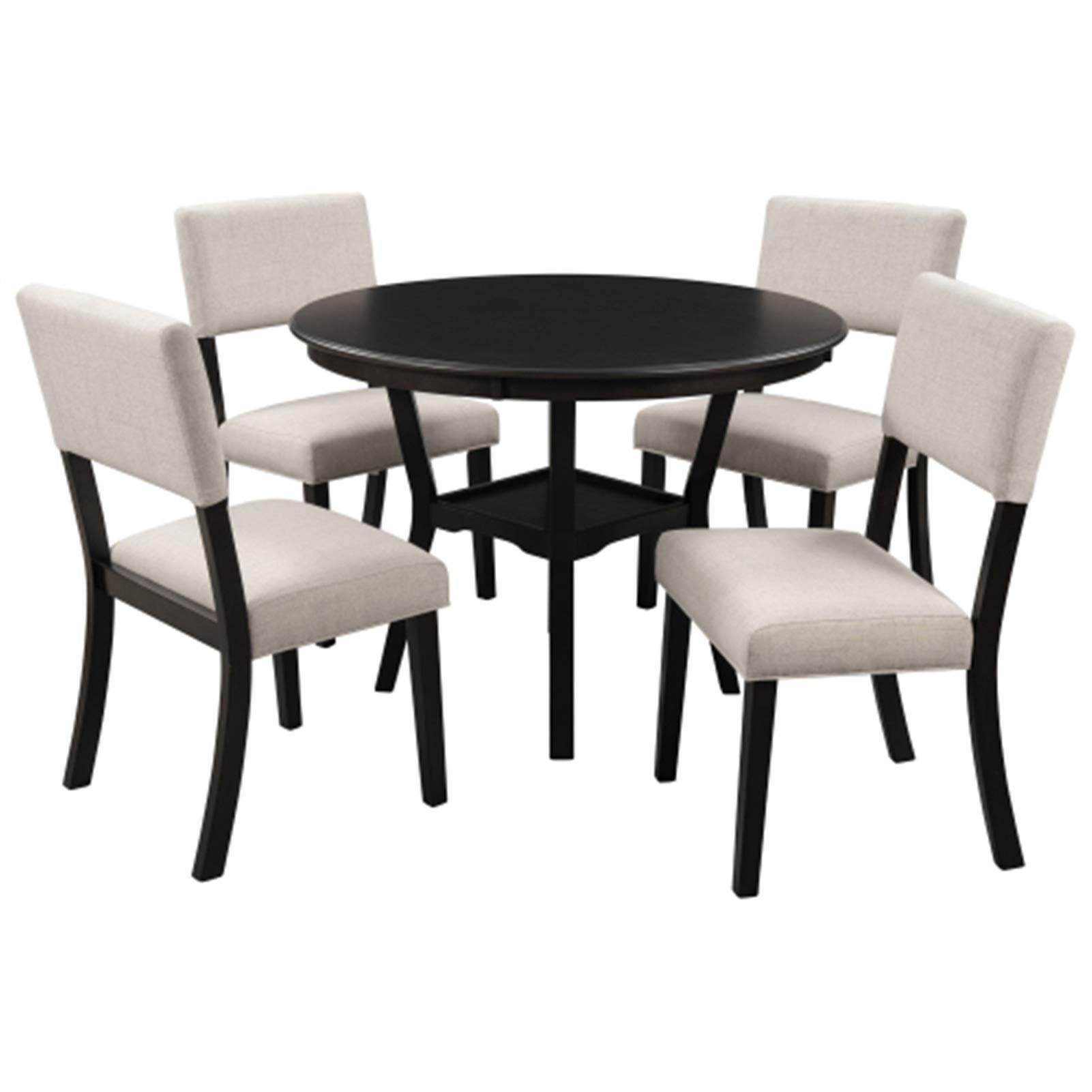 5-Piece Round Kitchen Dining Table Set with Bottom Shelf & 4 Upholstered Chairs - Counter Height Modern Dining Room Furniture for Small Spaces, Breakfast Nook, and Apartment Living