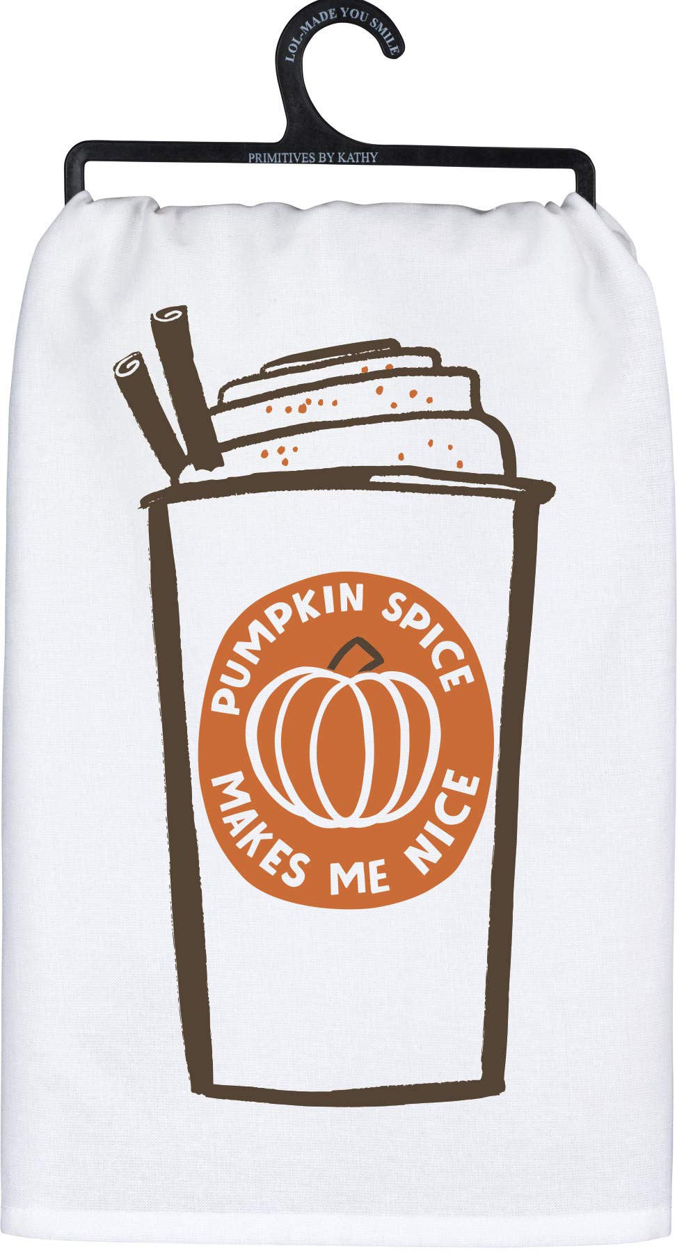 Primitives by Kathy Pumpkin Spice Makes Me Nice Fall Kitchen Towel - Cute Farmhouse Decor for Thanksgiving, Autumn Home & Coffee Bar Accessories