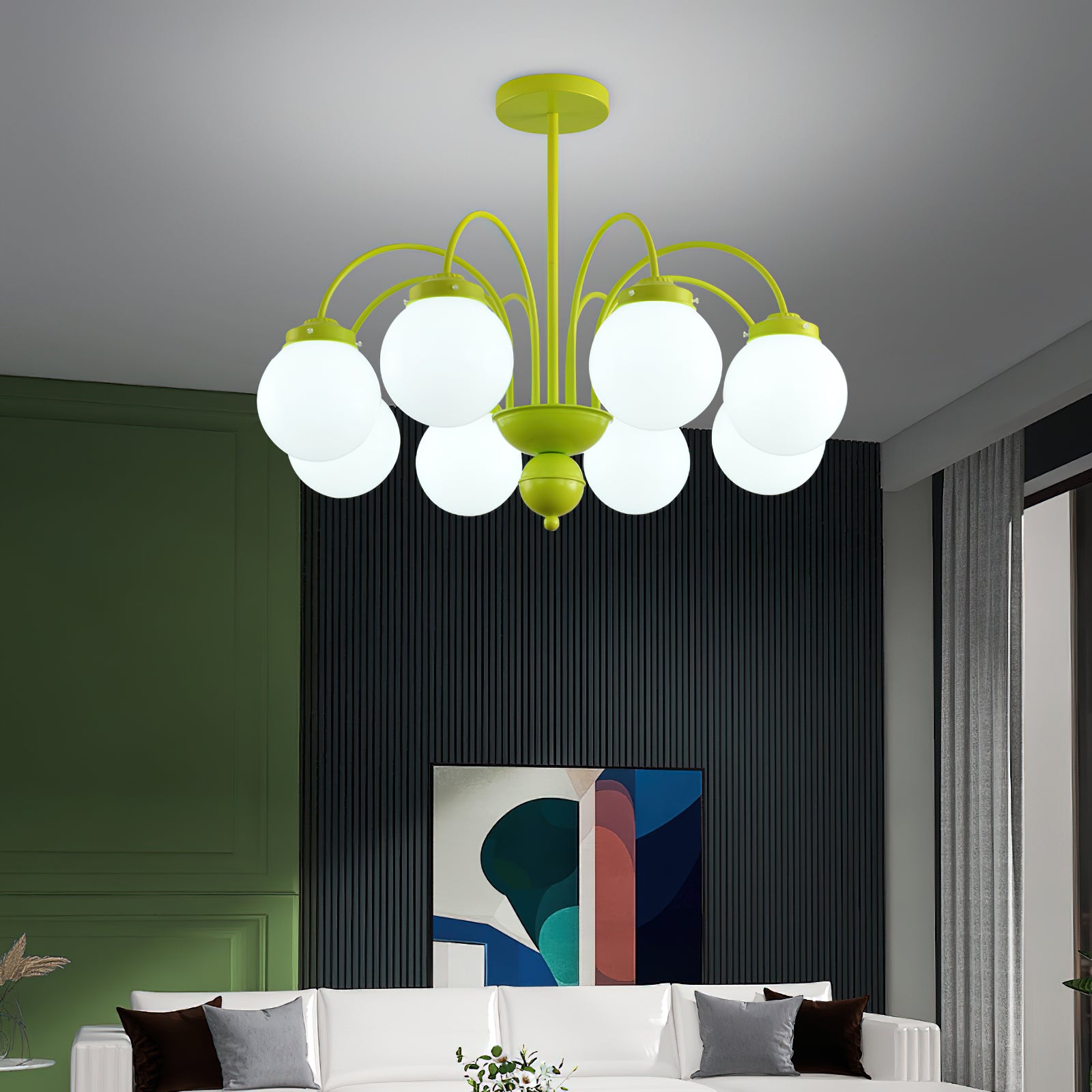 Elegant Cream Glass Ball Chandelier - Modern Crystal Ceiling Light Fixture for Dining Room, Bedroom & Living Room Decor