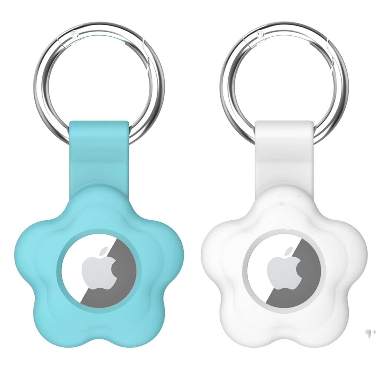 Apple AirTag Holder - Flower Keychain Case with Anti-Lost Key Ring, Protective Cover for AirTags | Perfect for Pets, Keys, Backpacks & Luggage Tracking (Blue & White) | Keep Your Valuables Safe & Organized