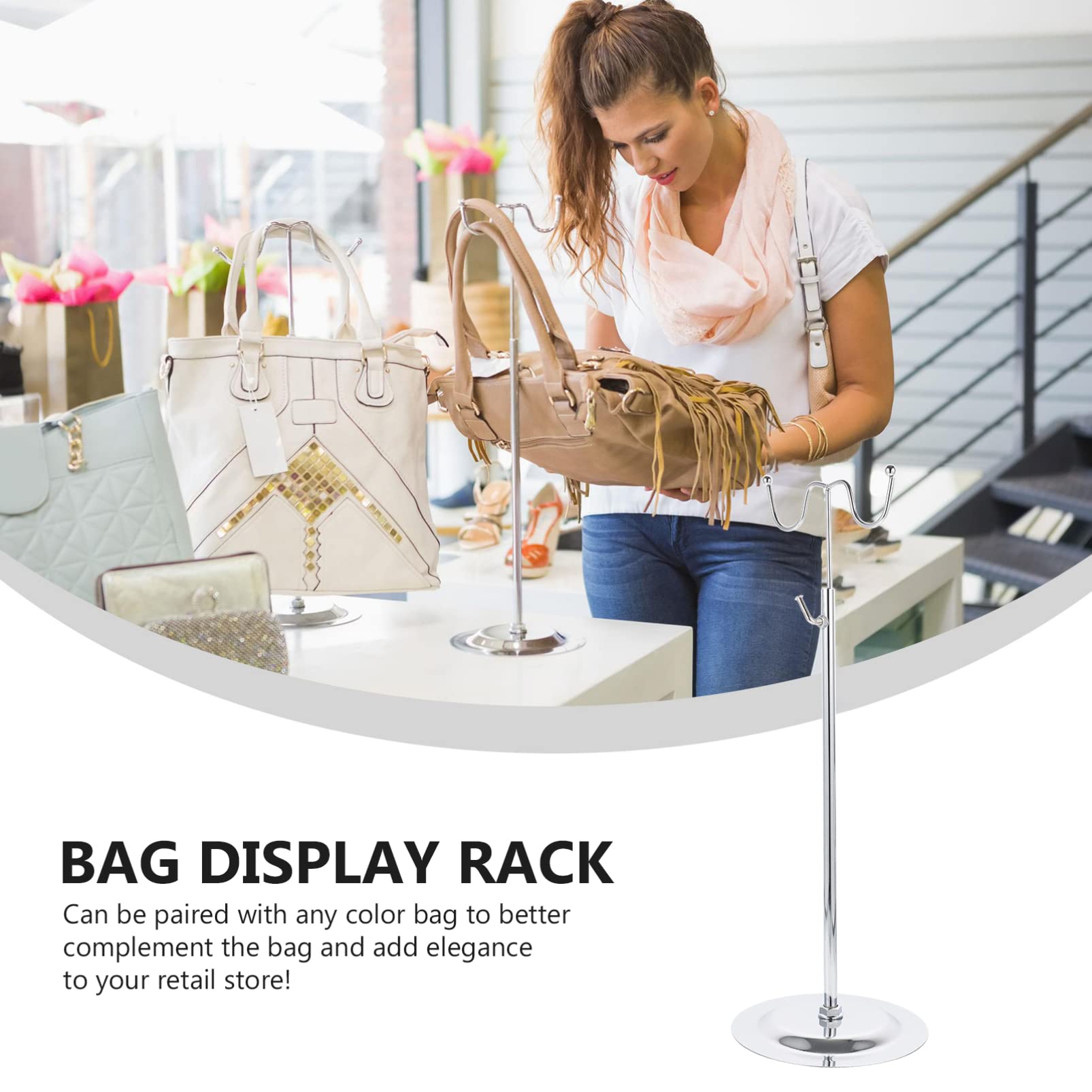 iplusmile Adjustable Height Stainless Steel Bag Display Stand - Wig, Purse, Handbag & Tote Holder Rack for Retail Store & Boutique Display