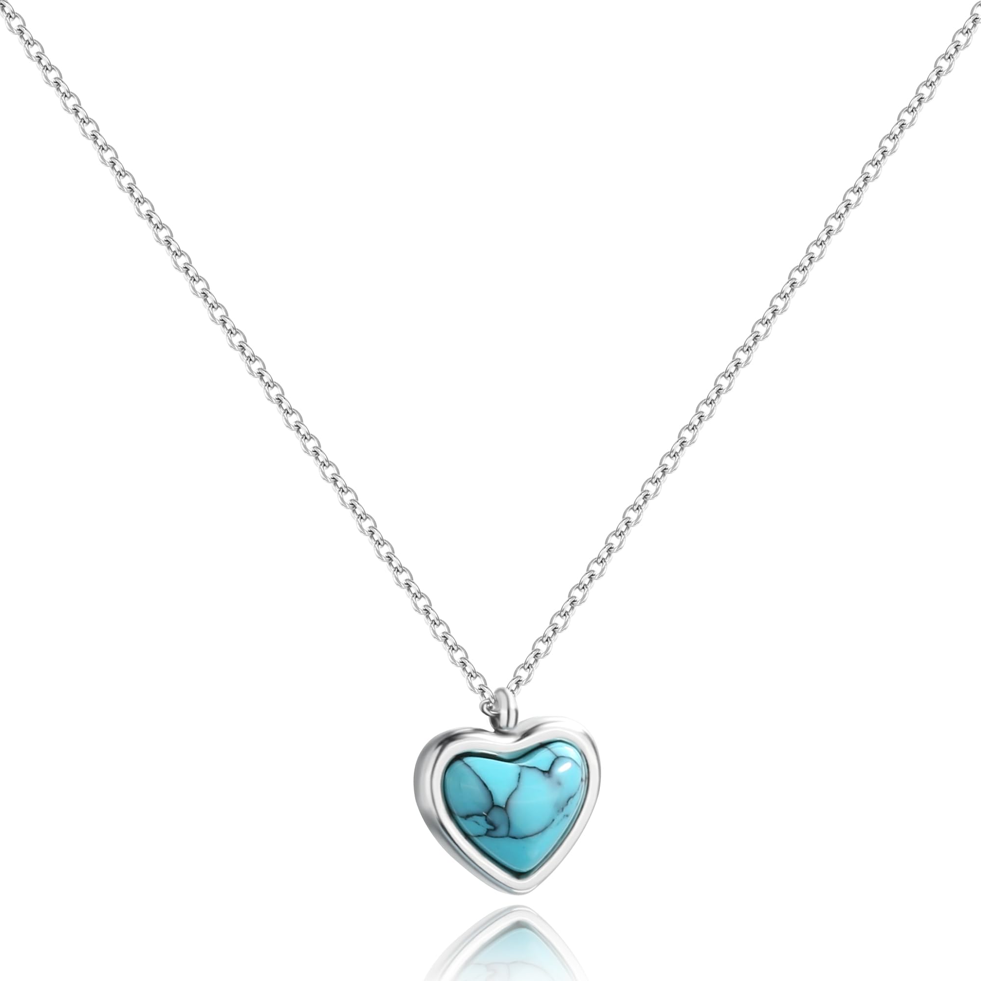 Turquoise Necklace for Women - Silver Heart Western Bohemian Style Jewelry | Natural Stone Crystal Pendant Necklace for Girls | Perfect Anniversary & Birthday Gift | Great for Casual Wear, Parties & Special Occasions