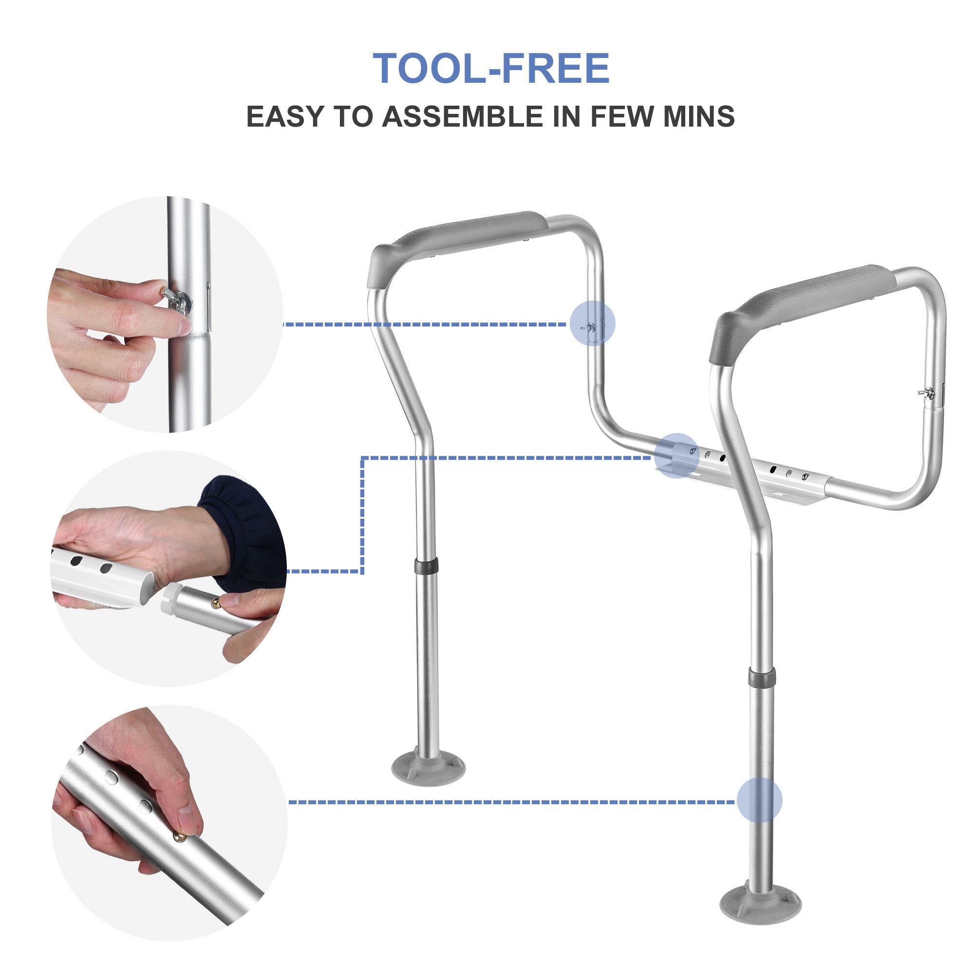 Adjustable Toilet Safety Rails for Seniors - Free Standing Aluminum Frame with Stable Rubber Feet, Supports 330lbs - Ideal for Elderly, Handicapped & Disabled - Perfect for Bathroom Safety & Mobility Assistance