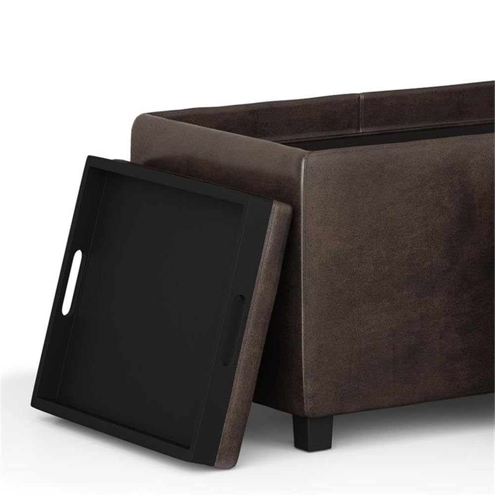 Trent Home Faux Leather Storage Ottoman - Distressed Brown, Multi-Functional Footrest & Seat with Hidden Storage | Perfect for Living Room, Bedroom & Home Office