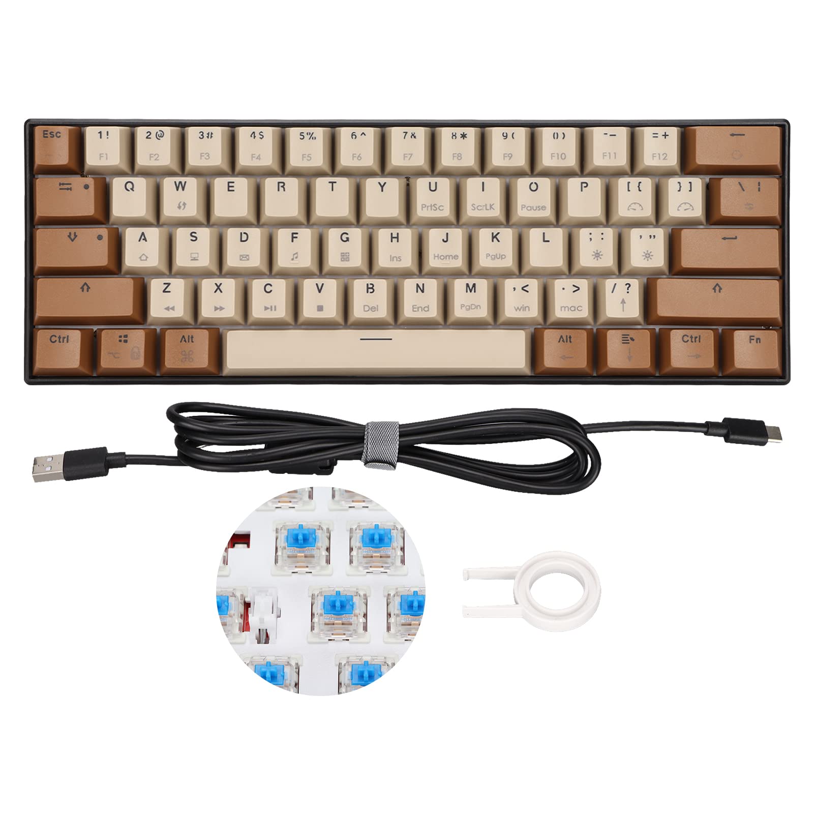 EBTOOLS 61-Key Cute Colorful Backlit Mechanical Gaming Keyboard - Ergonomic Type-C Wired Keyboard for Windows PC, Mac - Green Switch for Office Work, Typing & Gaming (Perfect for Girls & Women)