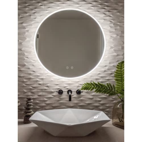 ZEEK 32 Inch Round LED Bathroom Vanity Mirror with Backlit Lighting - Anti-Fog, 4000K Natural White Light, Hardwired to Switch (Model M-RN32) - Perfect for Modern Bathrooms, Makeup Application & Spa-Like Experience