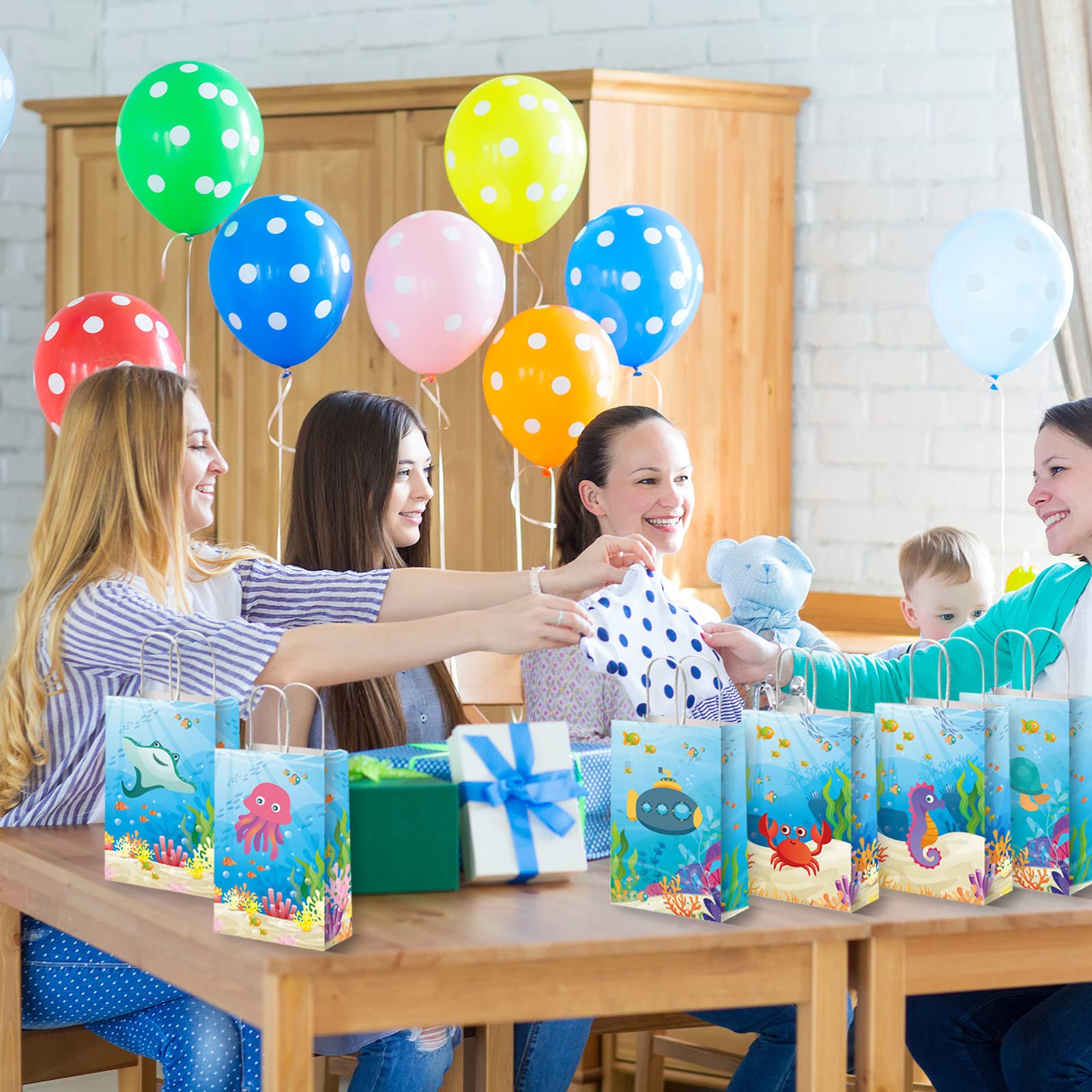 12 Pack Under the Sea Party Favor Bags - Ocean Themed Marine Animal Treat Bags with Fish, Mermaid & Sea Creature Designs for Kids Birthday, Baby Shower & Themed Parties - Perfect for Candy, Goodies & Party Favors