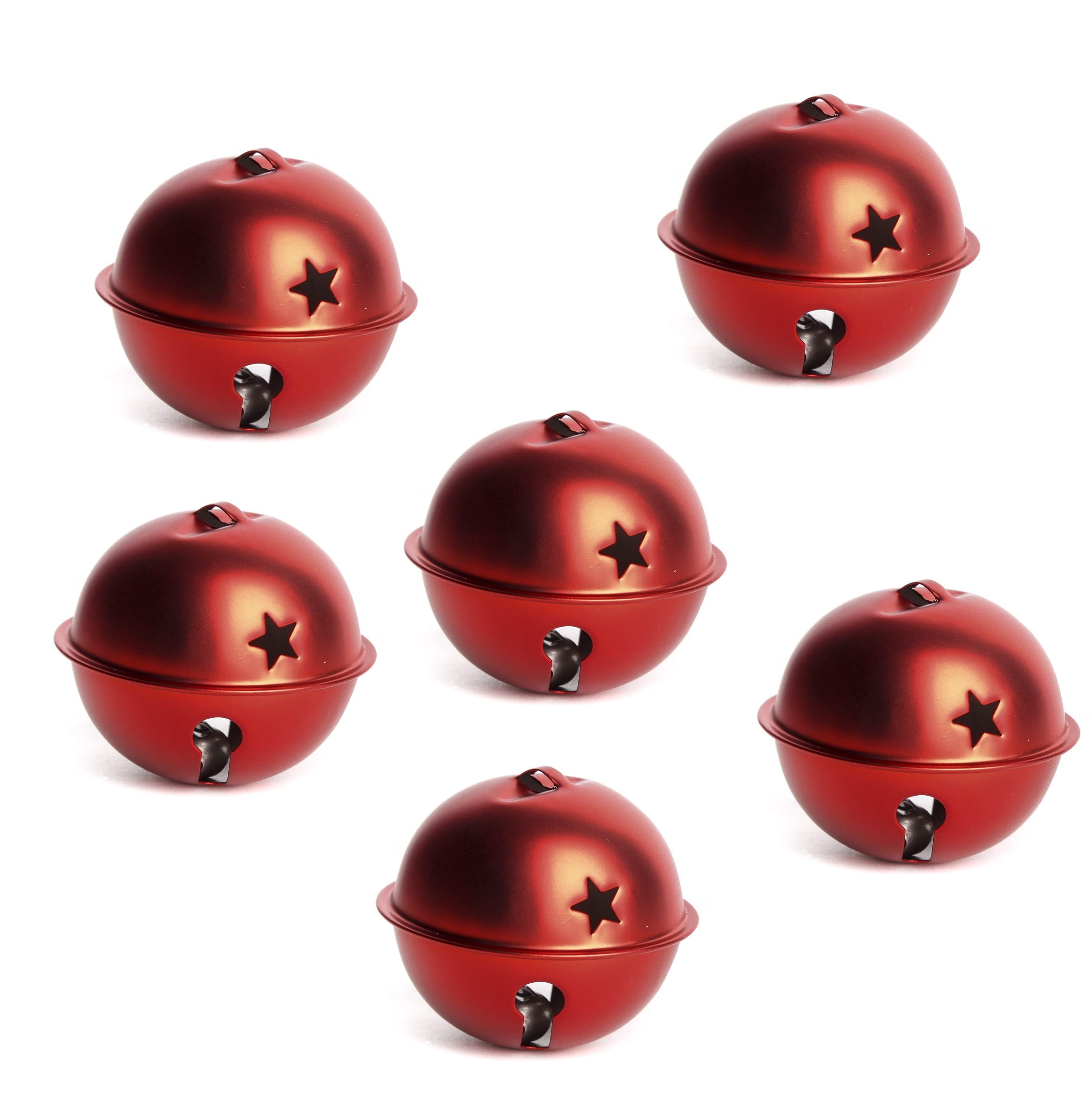 6-Pack Metallic Matte Red Star Cutout Sleigh Bells - Christmas Holiday Decorations for Tree, Wreaths & Festive Displays - Factory Direct Craft