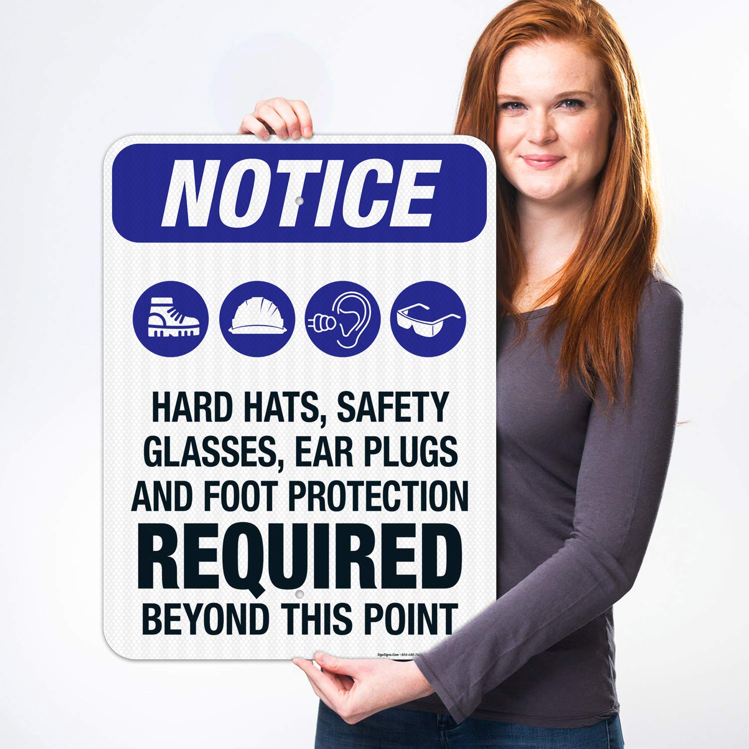 3M EGP Reflective OSHA Safety Sign - 18x24 Inches Aluminum, Fade Resistant for Indoor/Outdoor Use | Hear Hats, Safety Glasses, Ear Plugs & Foot Protection Required | Made in USA - Perfect for Construction Sites, Factories & Work Zones
