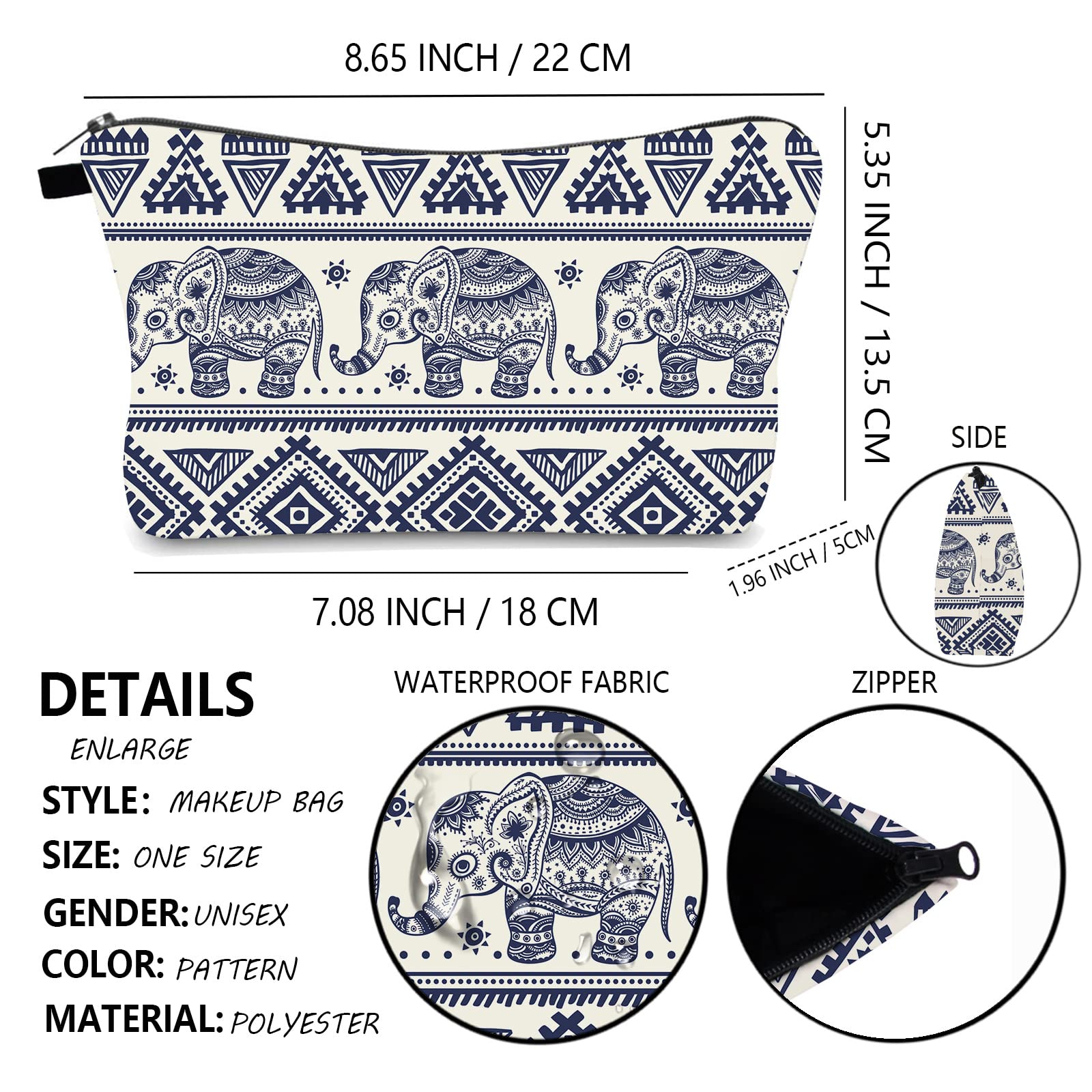 Elephant Makeup Bag for Women - Small Travel Cosmetic Organizer Pouch with Zipper, Waterproof Toiletry Storage Case | Perfect for Travel, Gym, and Daily Use