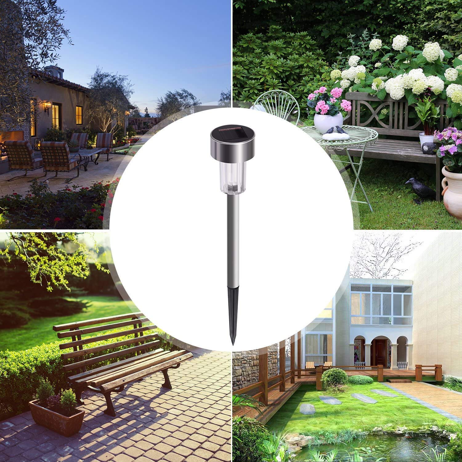 12 Pack SUNNEST Solar Powered Outdoor Lights - Waterproof Stainless Steel LED Landscape Lighting for Garden, Pathway, Patio & Yard (Cool White) | Solar Garden Lights for Home Decoration & Nighttime Safety
