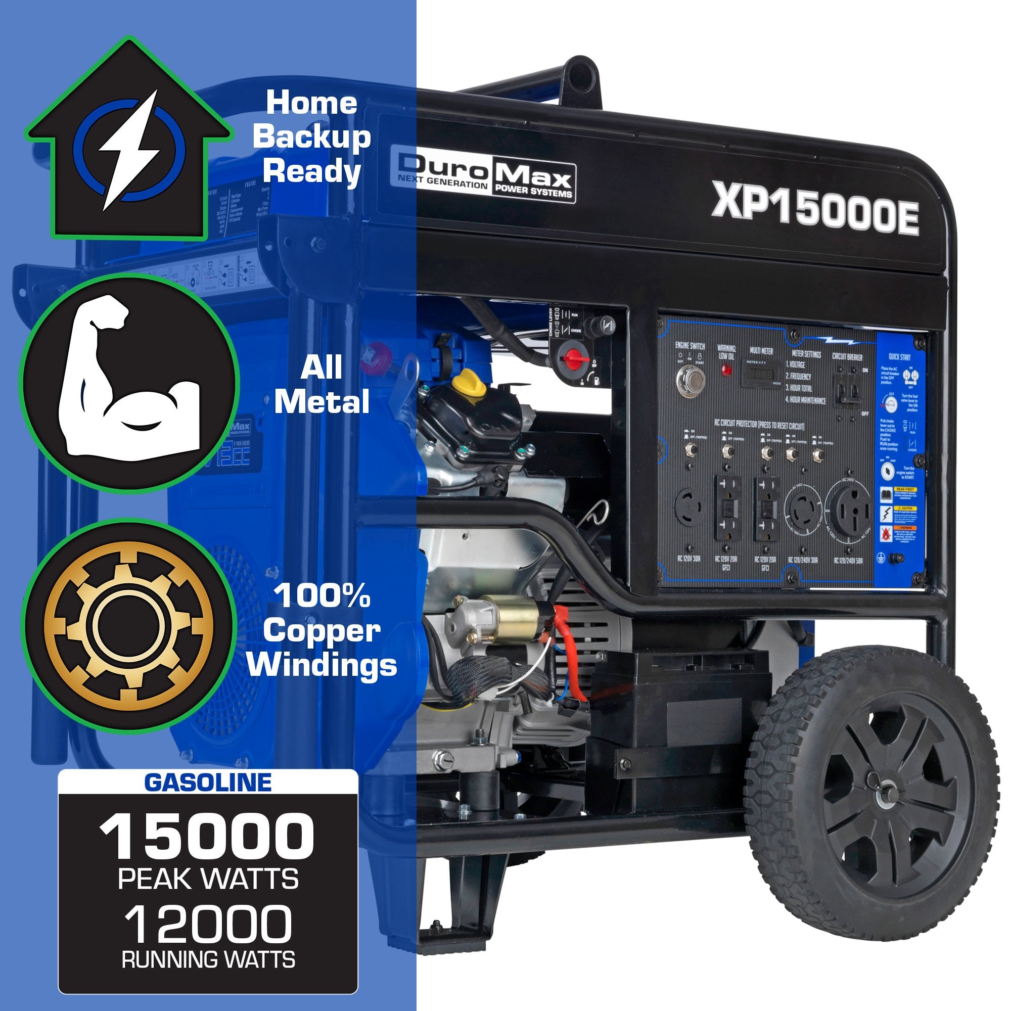 DuroMax XP15000E 15000W Dual Fuel Portable Generator with Electric Start - Ideal for Home Backup Power, Camping & Emergency Use
