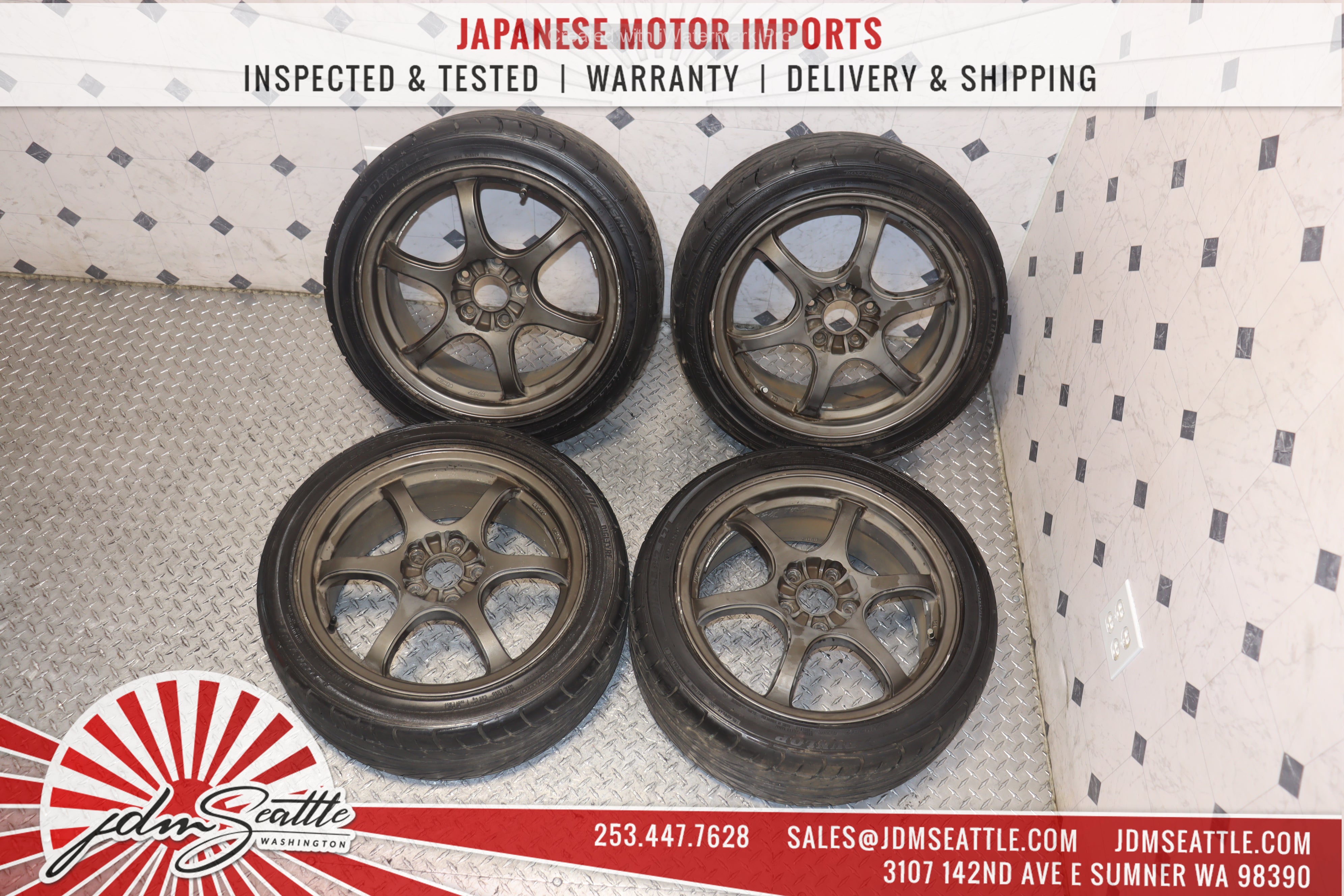 JDM Monza 17x7JJ 5x100 Wheels Set of 4 with 215/45R17 Tires - Lightweight Alloy Rims for Honda Civic, Subaru Impreza - Perfect for Street Performance & Car Upgrades
