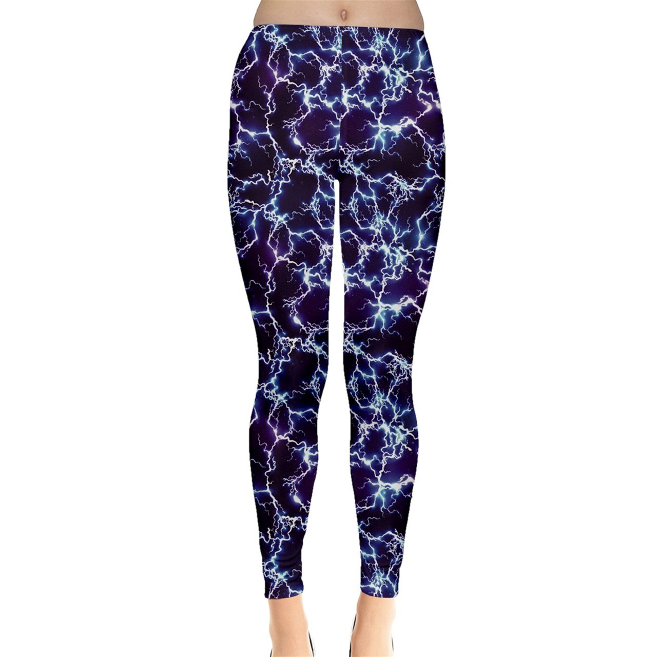 CowCow Women's Blue Electric Lightning Pattern Leggings - High Waisted Yoga Pants for Workout, Running & Lounge Wear - Trendy Athletic Leggings for Gym, Fitness & Casual Outfits