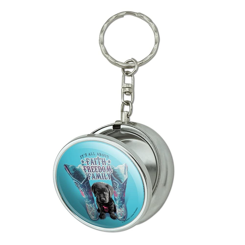 GRAPHICS & MORE Faith Freedom Family Boots Dog Portable Travel Size Pocket Purse Ashtray Keychain with Cigarette Holder - Perfect for Outdoor Adventures, Camping & Road Trips