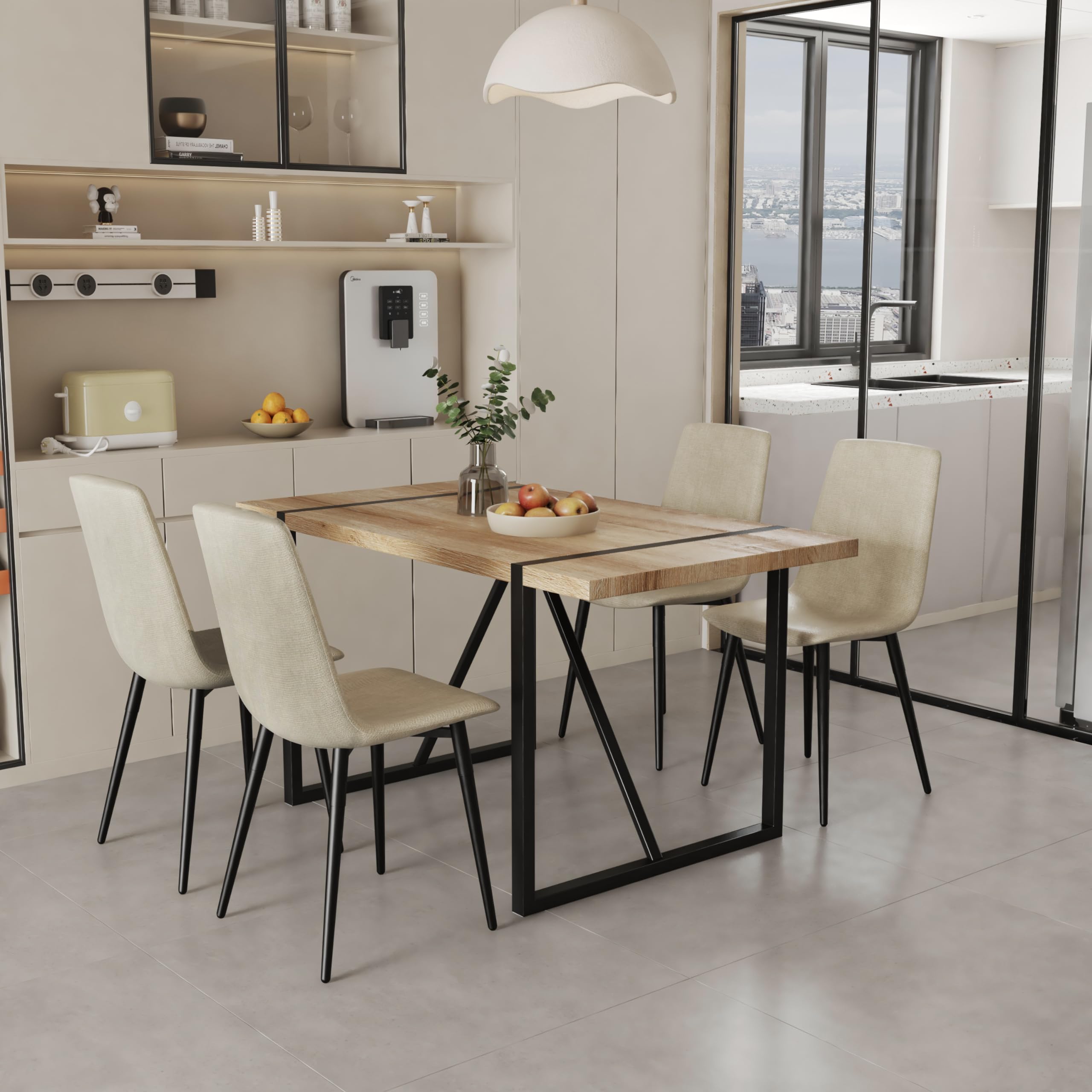 5-Piece Modern Dining Table Set with 4 Fabric Chairs & Wooden Table - Rectangle Kitchen Table Set for 4 - Perfect for Small Spaces, Apartments, and Cozy Family Meals