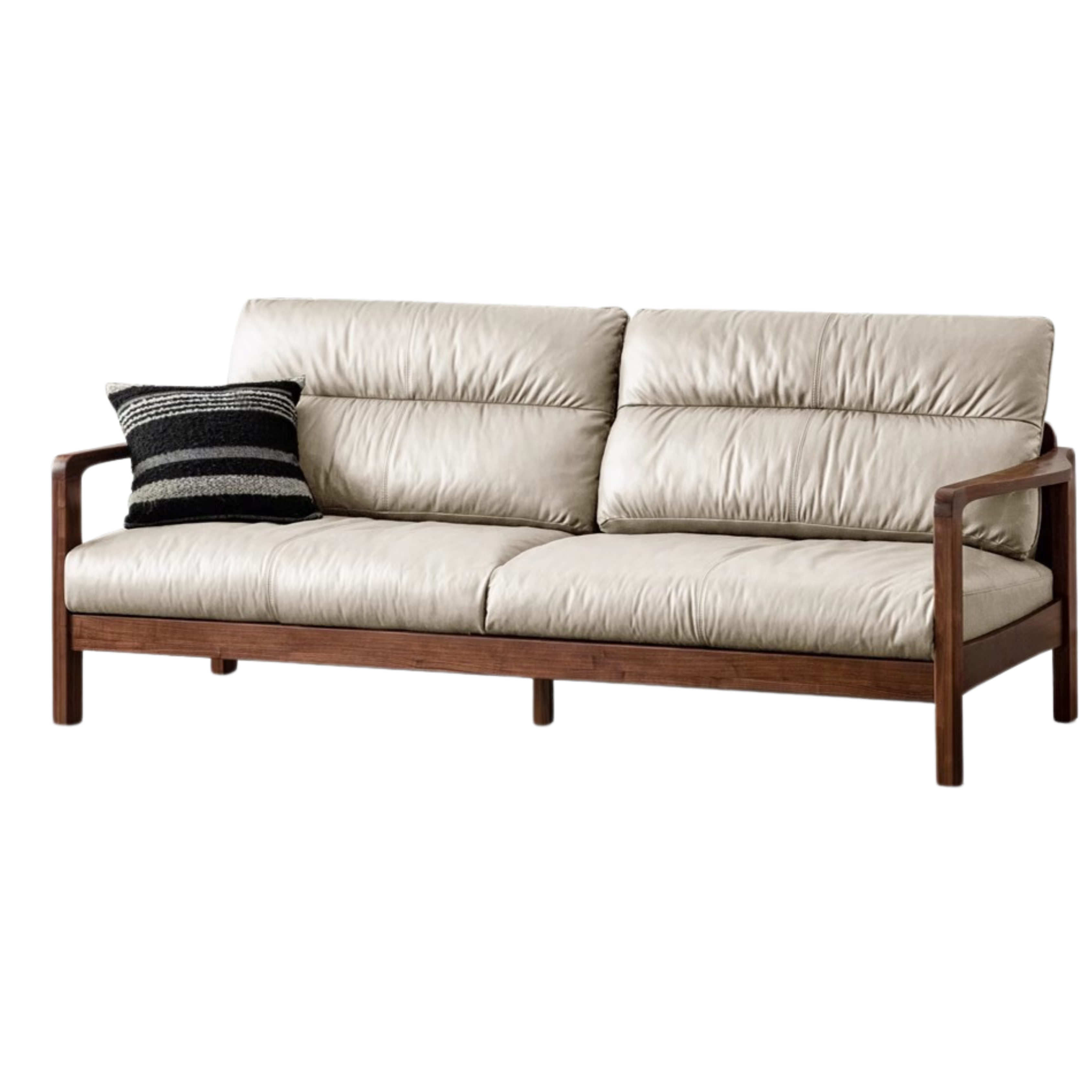 Premium Black Walnut Solid Wood Leather Sofa - Modern Luxury Living Room Furniture for Home & Office (Perfect for Lounging, Entertaining & Relaxing)