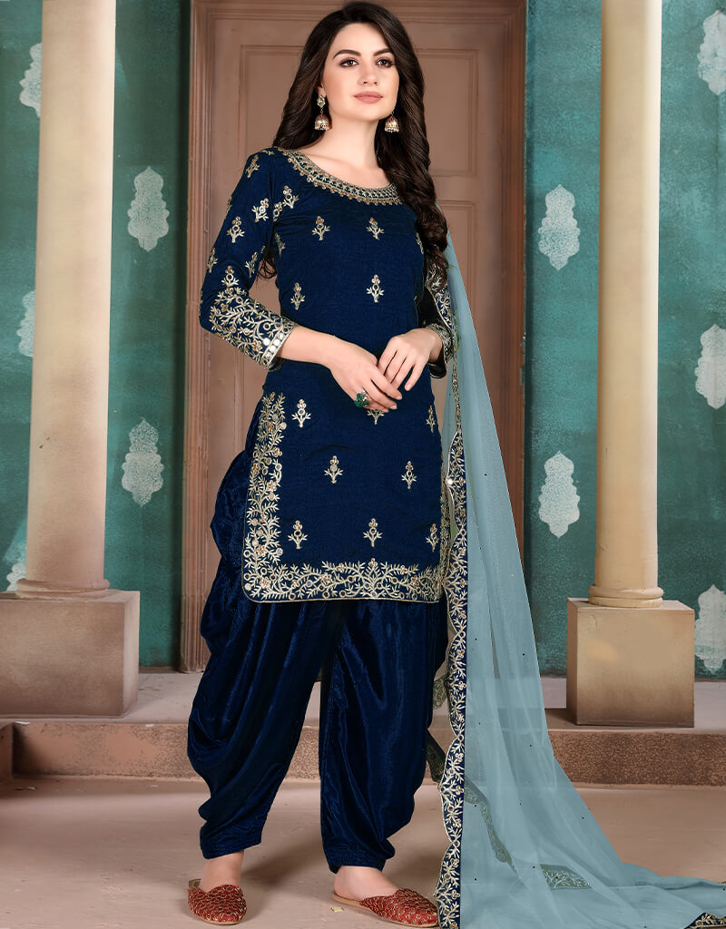 Elegant Blue Art Silk Patiyala Salwar Suit - Traditional Indian Ethnic Wear for Women - Perfect for Weddings, Festivals & Special Occasions