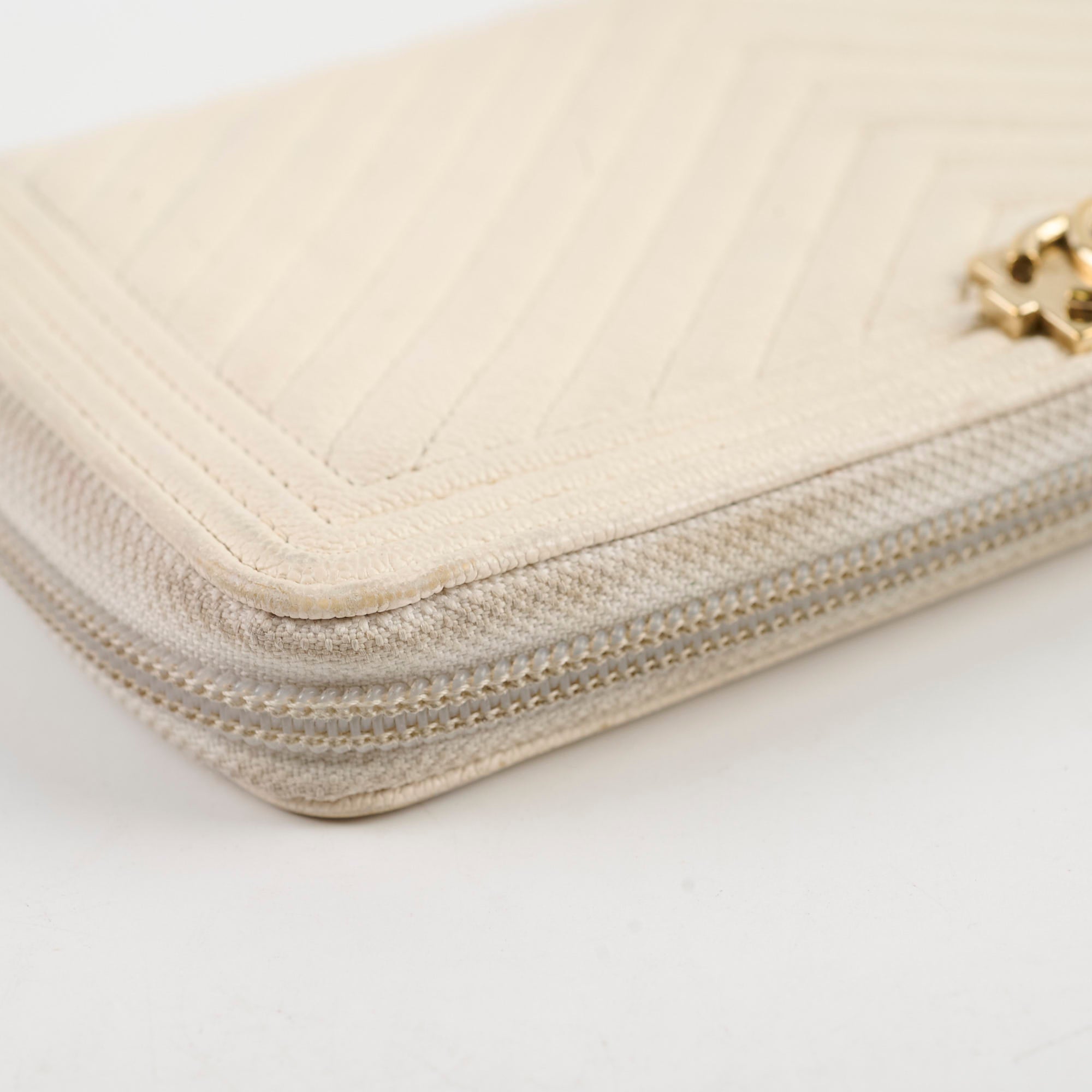 Chanel Chevron Boy Cream Long Wallet for Women | Luxury Designer Leather Wallet | Perfect for Everyday Use & Special Occasions