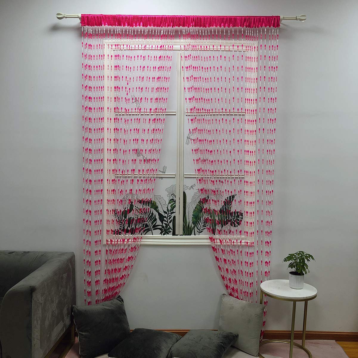 ZiDeTang Acrylic Beaded Door Curtain - Elegant Tassel Room Divider for Home Décor (Rose, 300cm x 250cm) - Perfect for Bedroom, Living Room, and Boho Style Interior Design