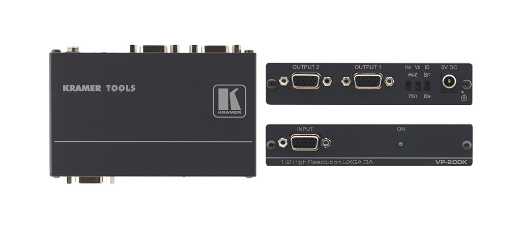 Kramer Electronics VP-200K 1:2 Computer Graphics Video Distribution Amplifier - Split & Boost HD Signals for Dual Monitor Setup in Offices & Conference Rooms