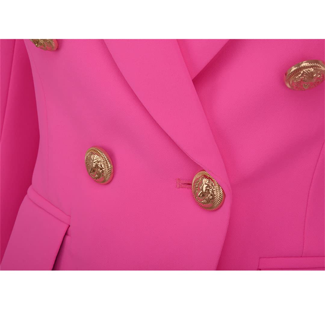 Stylish Pink Women's Fashion Blazer with Metal Buttons - Slim Fit Elegant Jacket for Office, Party & Formal Occasions