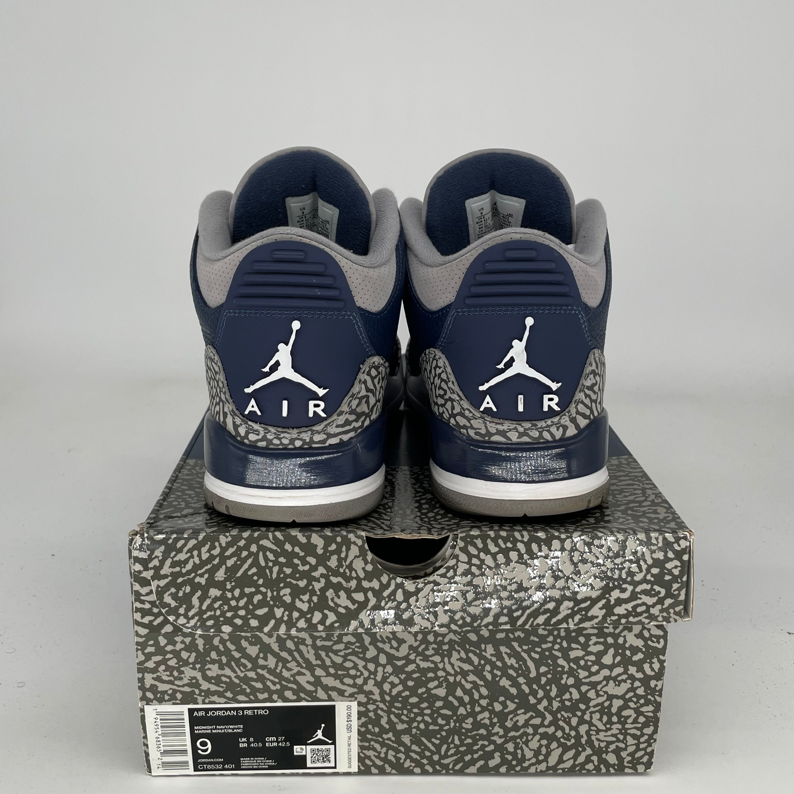 Original Air Jordan 3 Retro 'Georgetown' Men's Basketball Shoes Size 9 - CT8532-401 | Classic Sneakers for Streetwear, Basketball & Casual Outfits