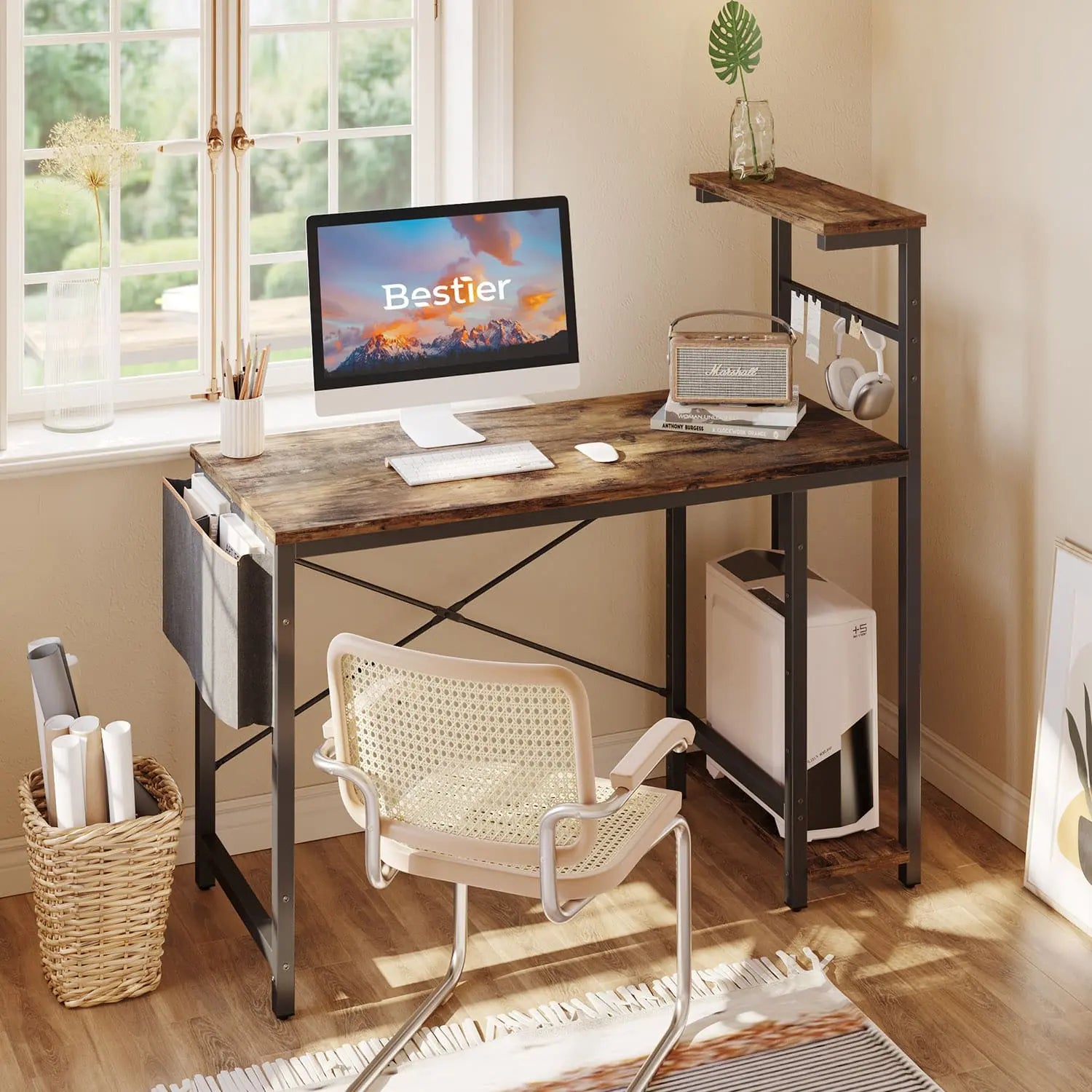 Bestier 44 Inch Gaming Desk with LED Lights - Ergonomic PC Computer Desk for Small Spaces, Perfect for Gaming, Streaming & Home Office Setup