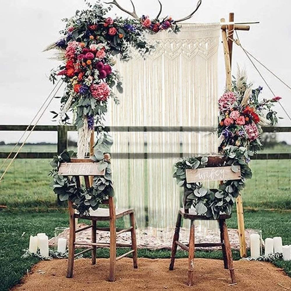 Handmade Boho Cotton Macrame Wall Hanging - Large Woven Curtain Room Divider & Wall Tapestry - Bohemian Wedding Backdrop Decor for Living Room, Bedroom, Yoga Studio & Meditation Space