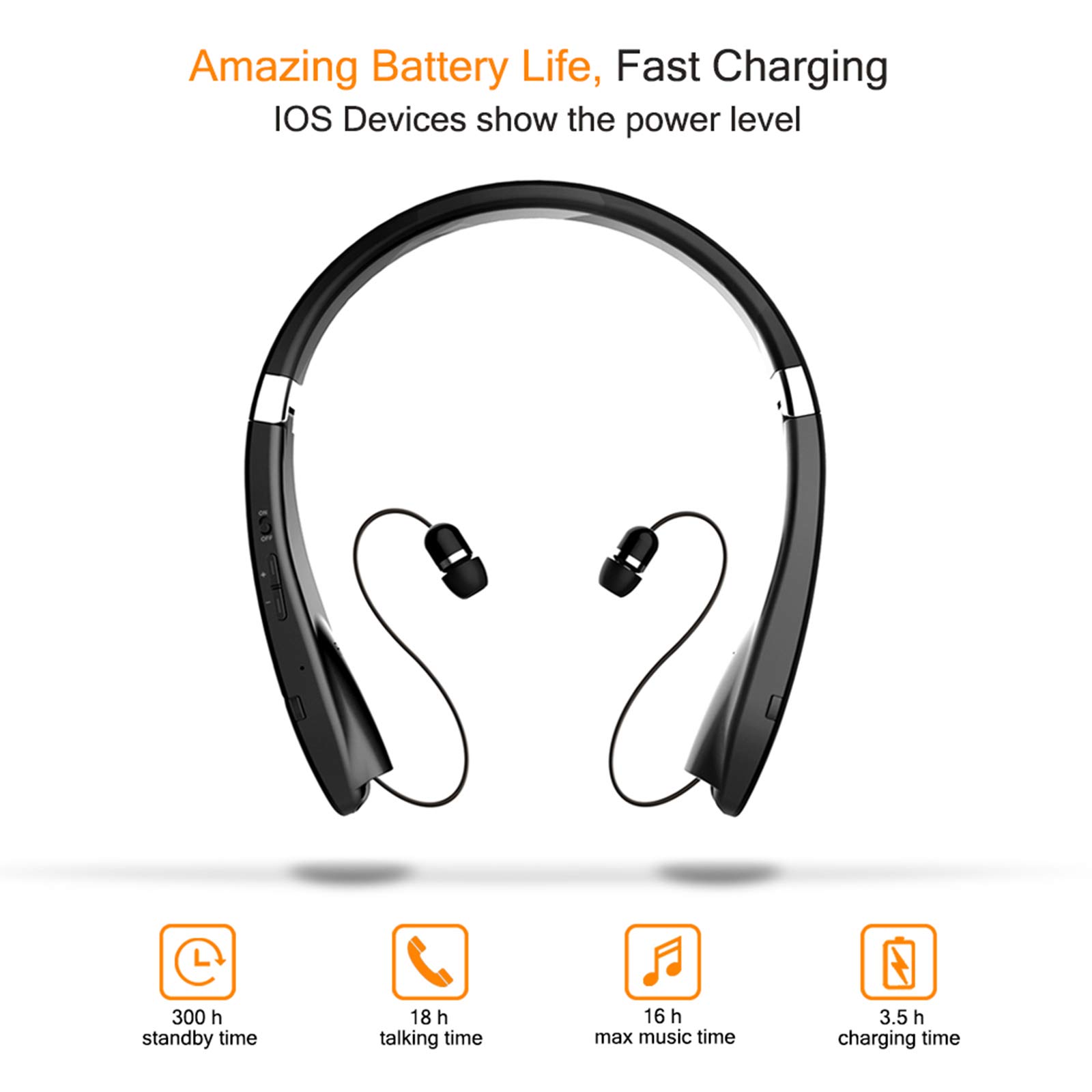 Beartwo Foldable Bluetooth Headphones - Lightweight Wireless Neckband Headset with Noise Cancelling for Running, Gym & Sports | Retractable Design with Carry Case | Perfect for Workouts, Commuting & Travel