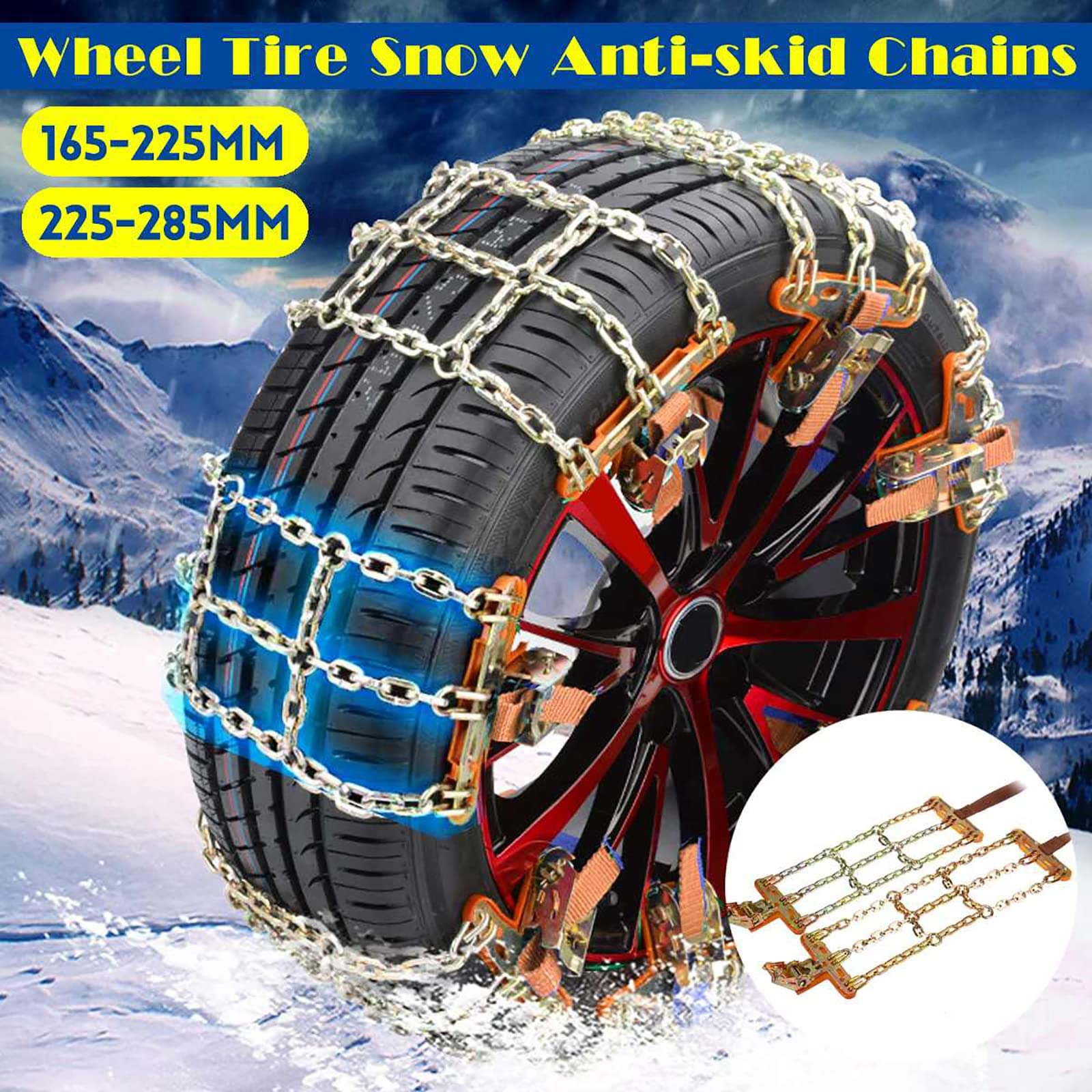 Universal Snow Chains for Cars - Adjustable Auto Tire Traction Chains (165-285mm Width) | 6-Pack Heavy Duty Winter Security Chains | Perfect for SUVs, Trucks & Sedans in Snowy Conditions