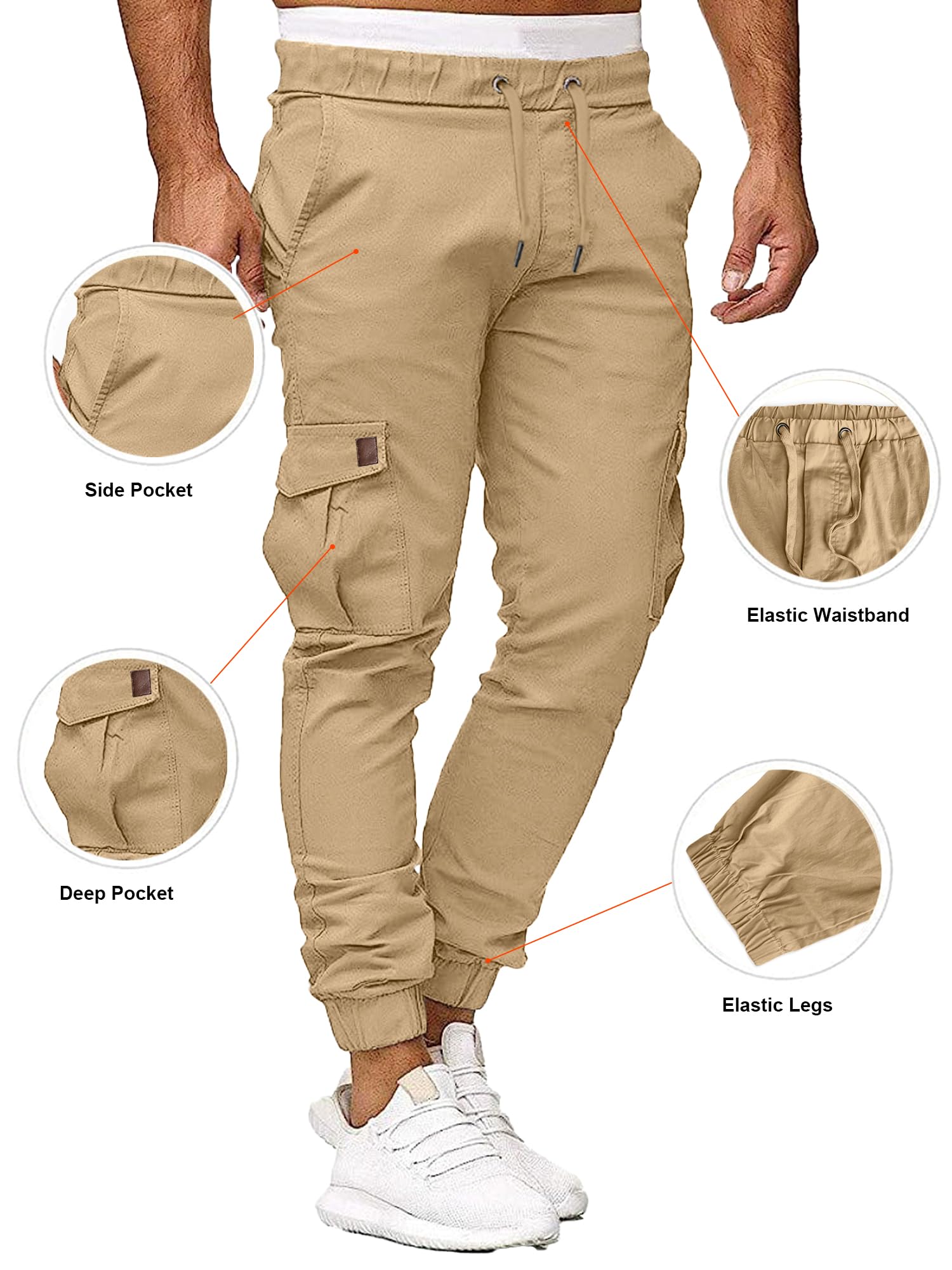 Comdecevis Men's Cargo Pants - Cotton Casual Joggers with 6 Pockets, Drawstring Sweatpants for Hiking, Outdoor & Workout | Perfect for Travel, Gym & Everyday Wear