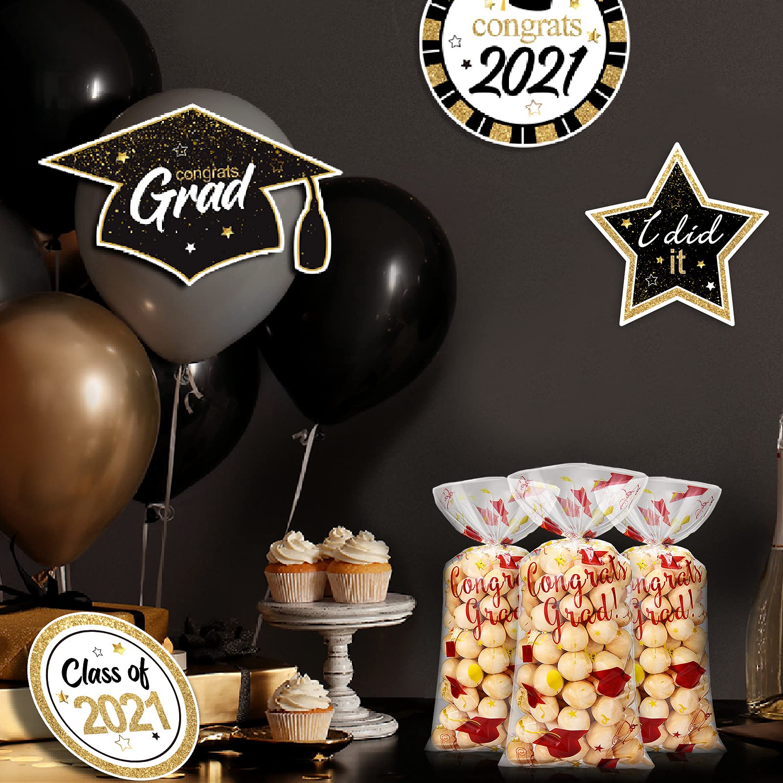 Blulu 100-Pack Graduation Cellophane Treat Bags with Silver Twist Ties - Maroon & Gold Candy Wrapping Gift Bags for Congrats Graduates - Perfect for Grad Party Favors, School Celebrations & Diploma Ceremonies
