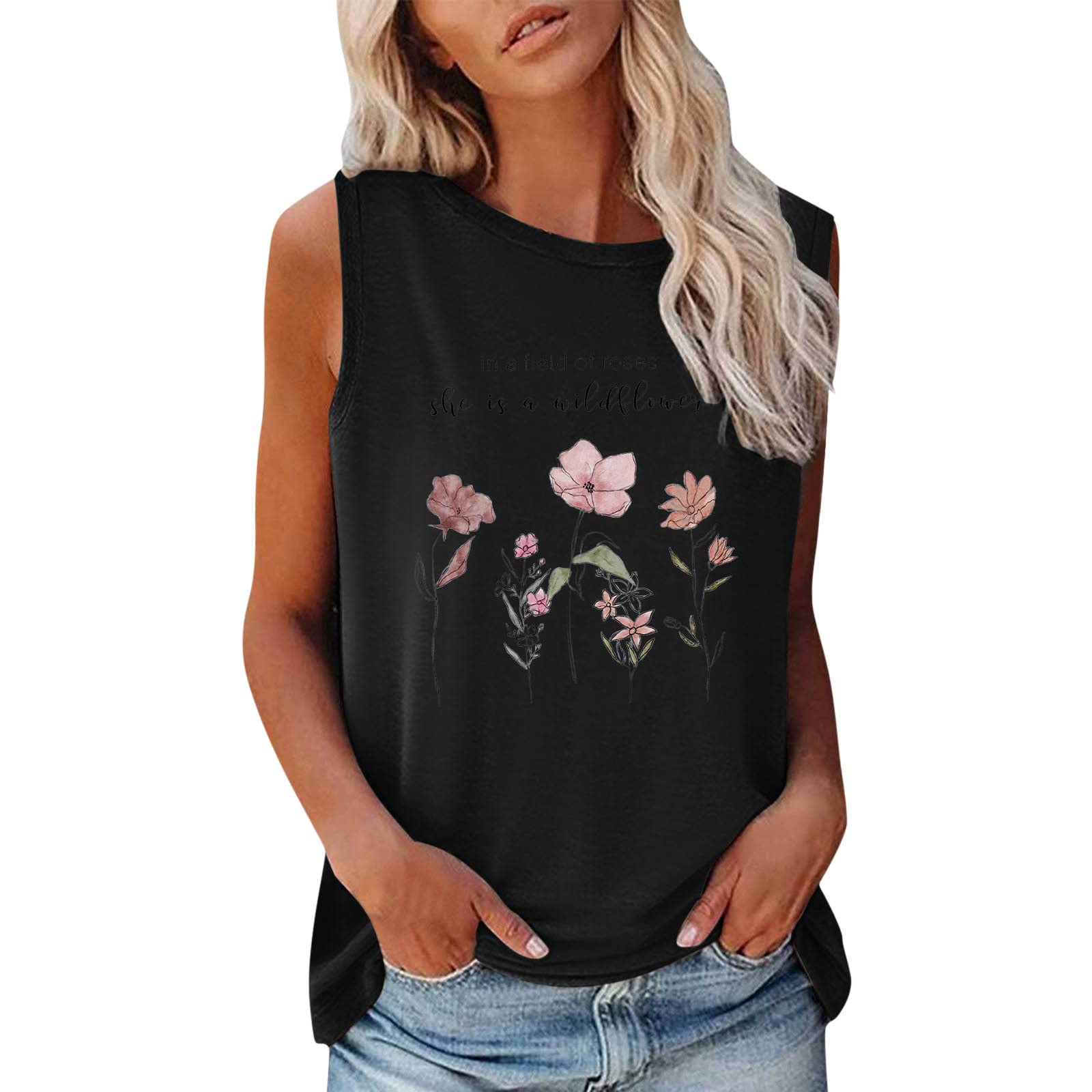 Women's Summer Print Tops - Casual Sleeveless V-Neck & O-Neck T-Shirts - Comfortable Plus Size Blouses for Hot Weather - Perfect for Beach Outings, Vacation Wear & Casual Summer Fashion