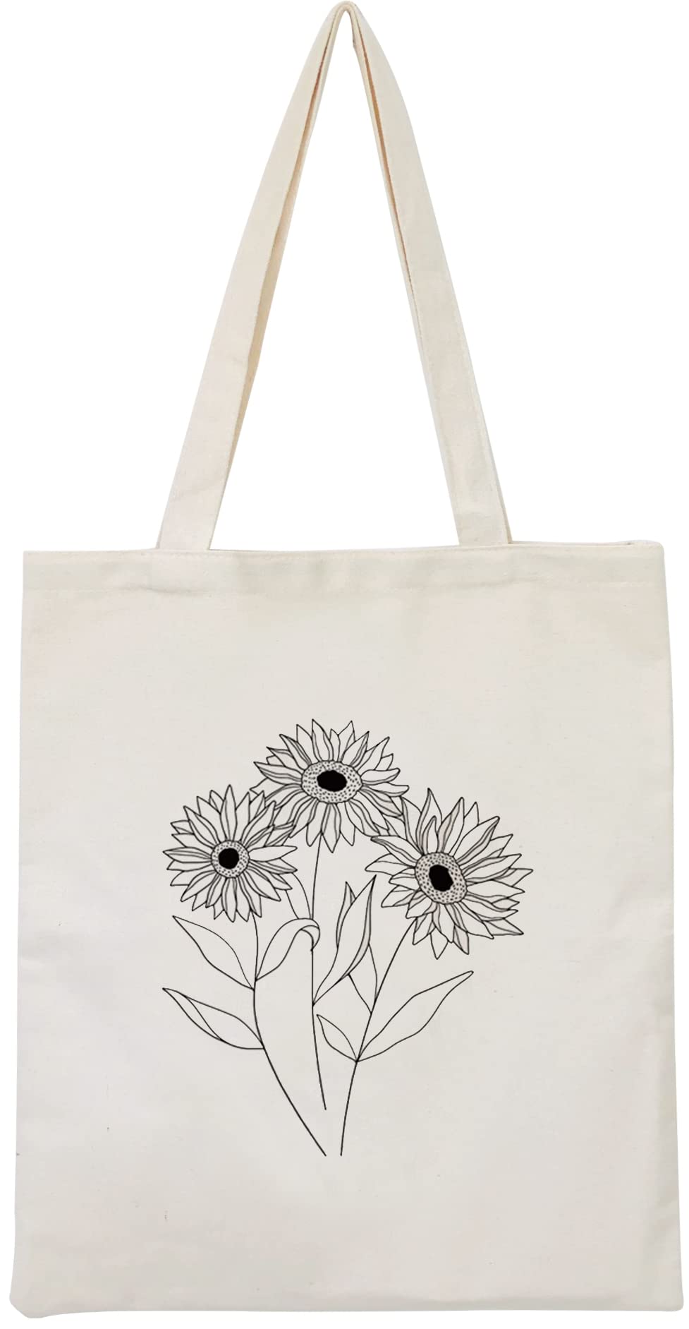 Floral Canvas Tote Bag for Women - Reusable Grocery Shopping Bag with Botanical Print & Cute Cat Design - Perfect for Teachers, Beach Trips & Farmers Market