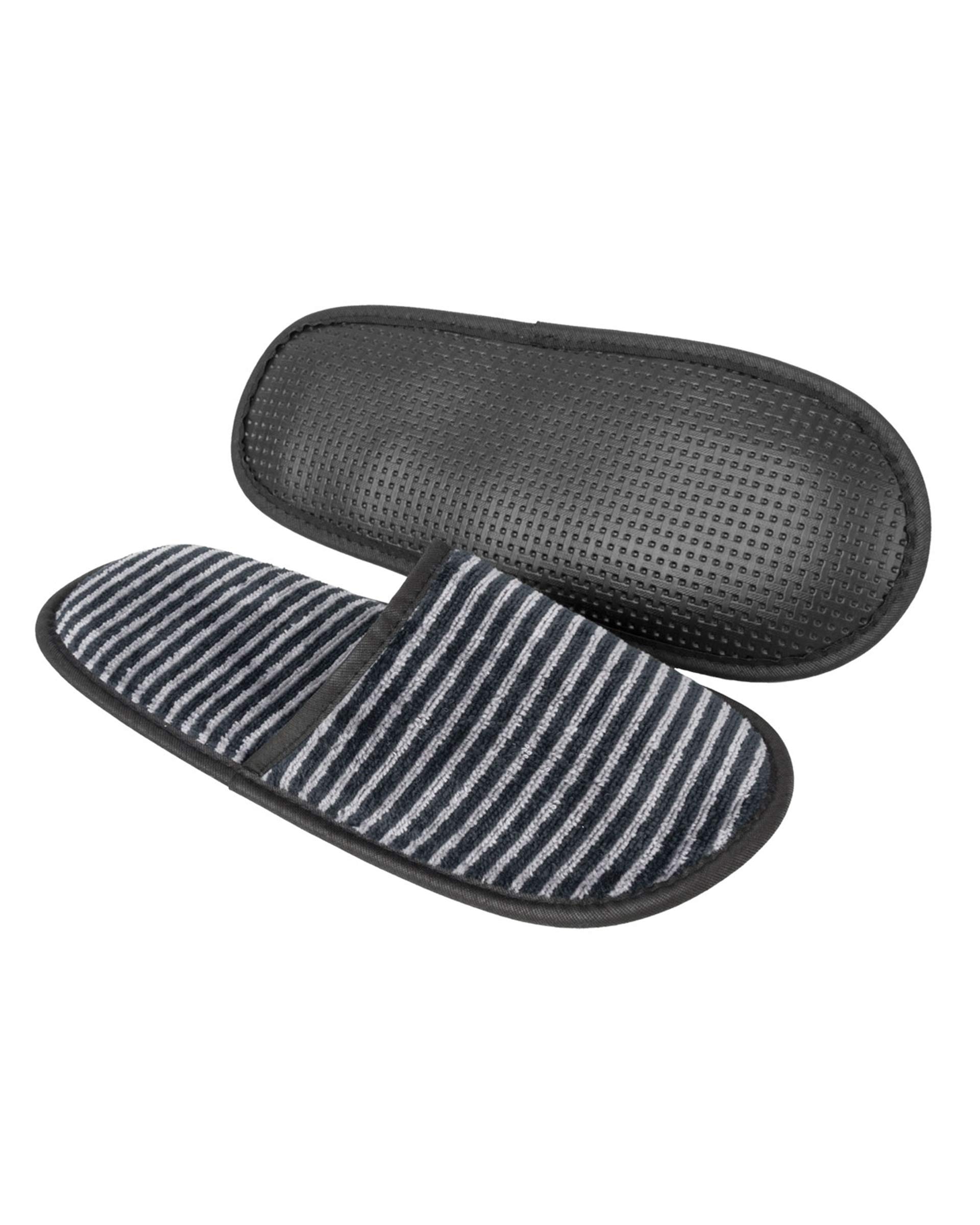 Premium Men's Velour Shawl Robe & Slippers Set - Striped Black & Grey - European Crafted Luxury Loungewear for Spa, Home Relaxation & Gift Giving