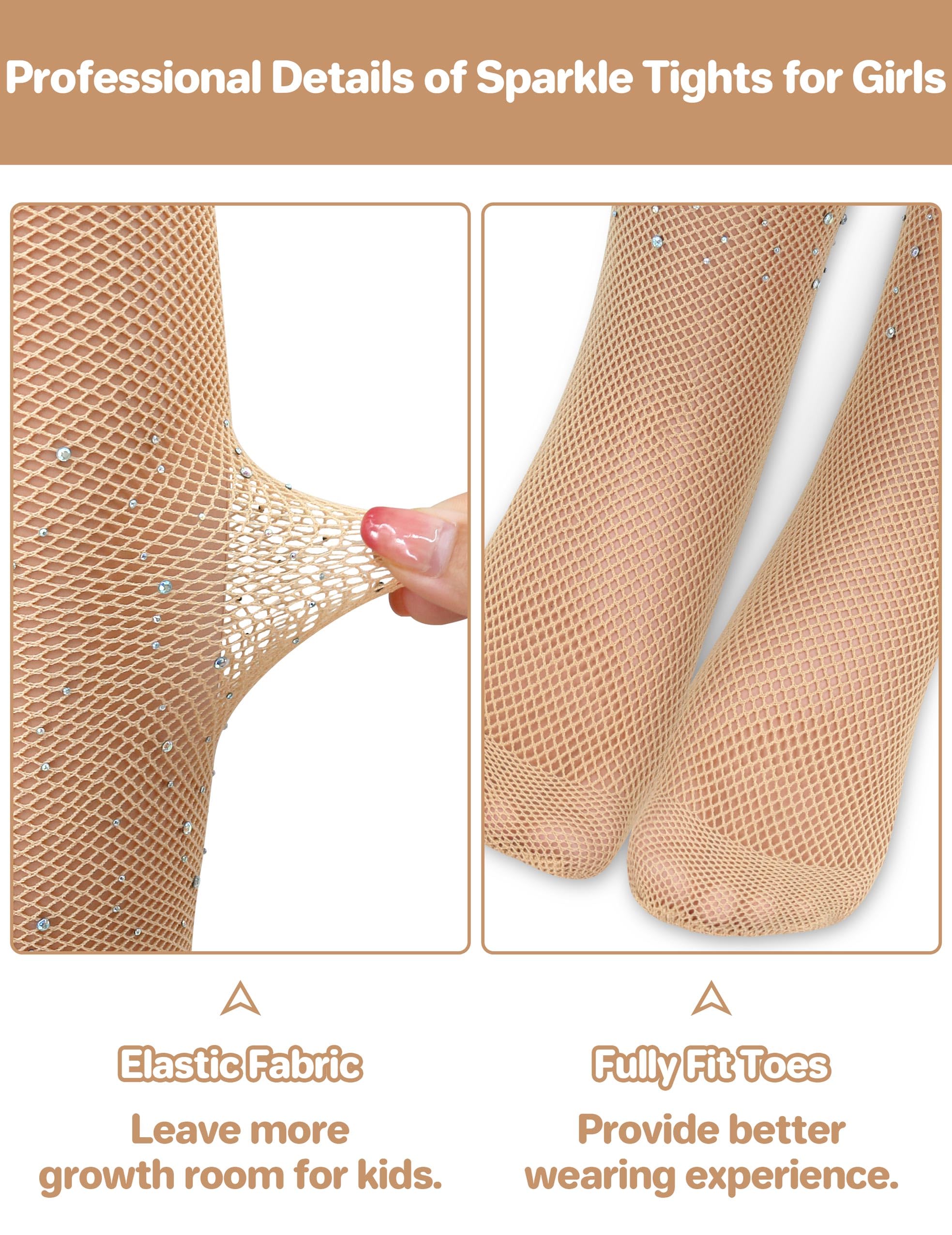 QikQik Girls Fishnet Tights - Kids Sparkly Stockings & Toddler Glitter Tights for Halloween Costumes, Rhinestone Party Wear - Perfect for Dress Up, Dance Performances & Holiday Celebrations