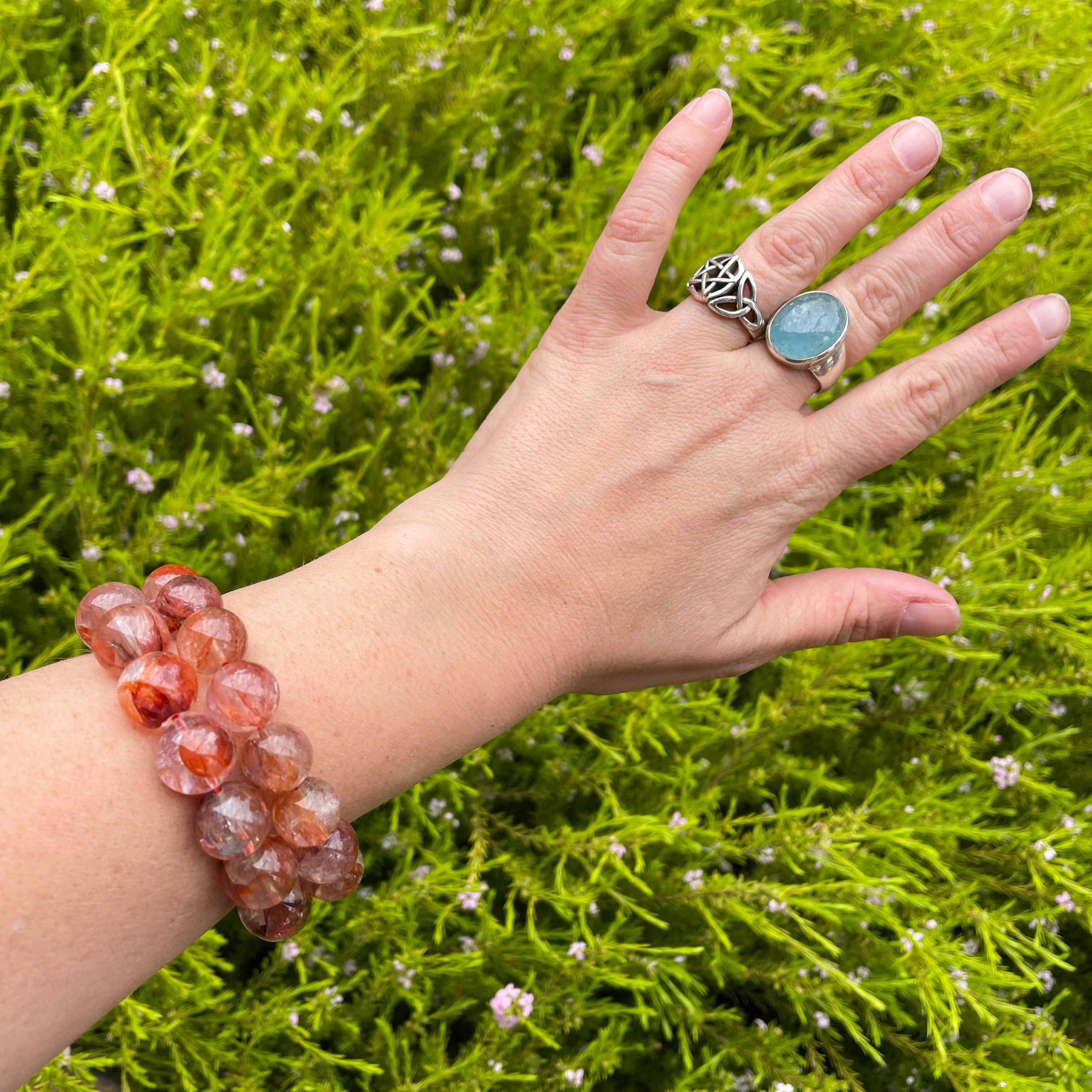Natural Red Hematoid Fire Quartz Bracelet for Women - Healing Crystal Energy Jewelry for Meditation, Chakra Balancing & Spiritual Protection