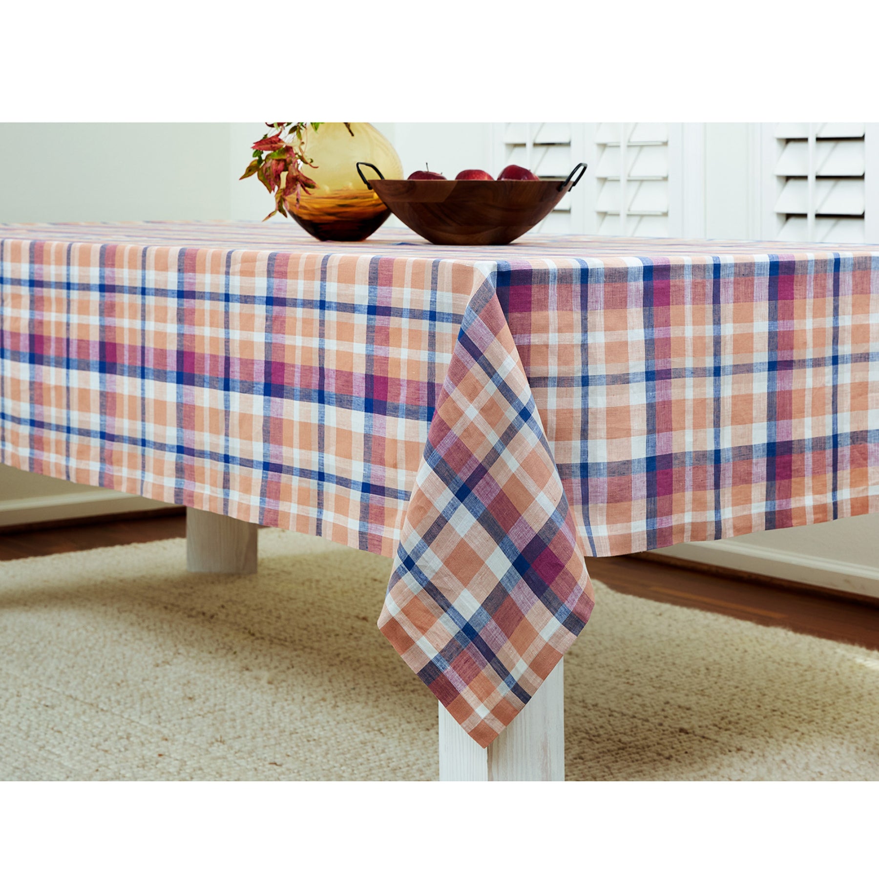 Fall Flavors Madras Tablecloth - Stylish Cotton Table Cover for Autumn Dining, Thanksgiving, and Seasonal Home Decor