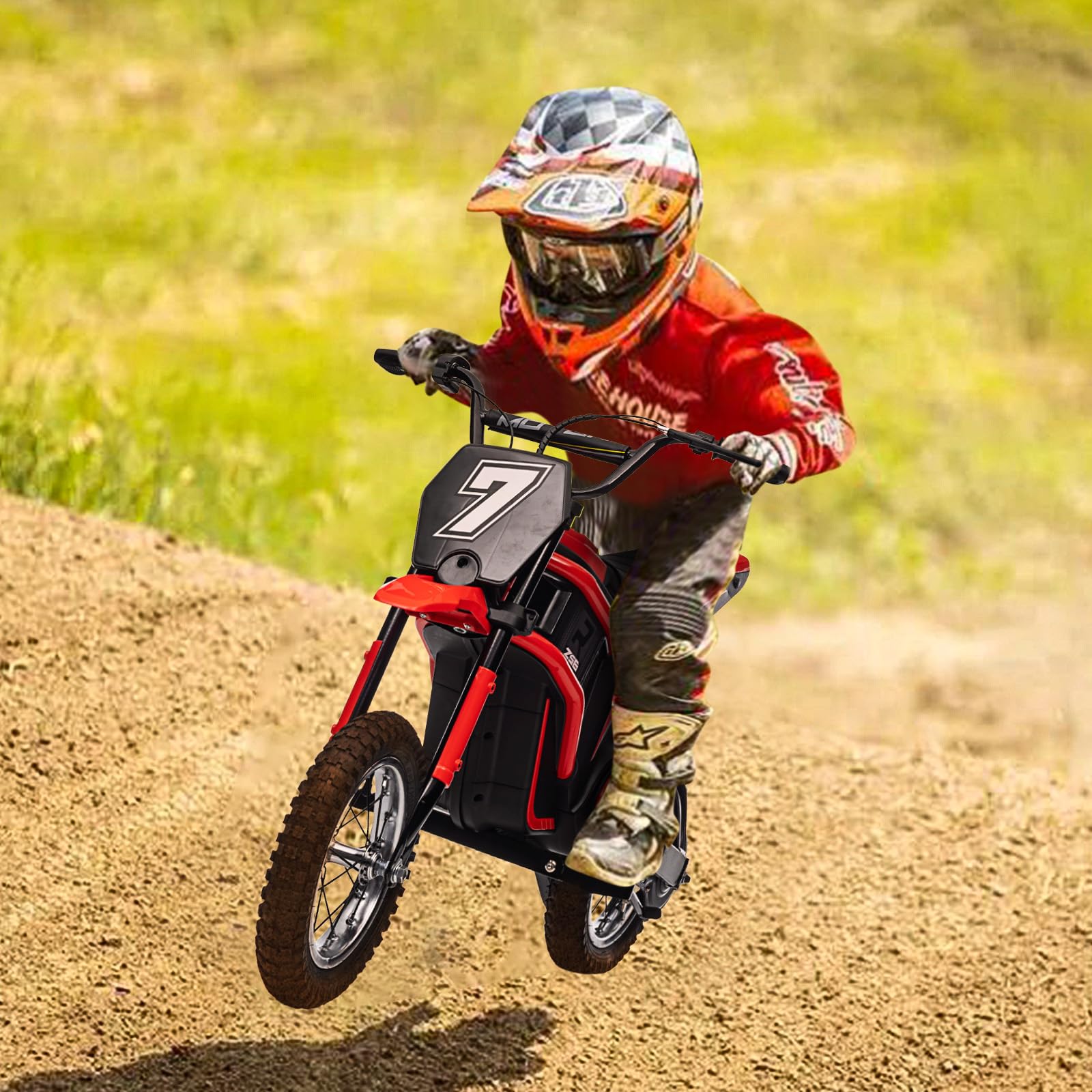 GARVEE 24V 10A 350W Kids Electric Dirt Bike for Ages 5-17 | 14.29 MPH Max Speed | 3-Speed Adjustable | Red Color | Perfect for Off-Road Adventure & Backyard Riding