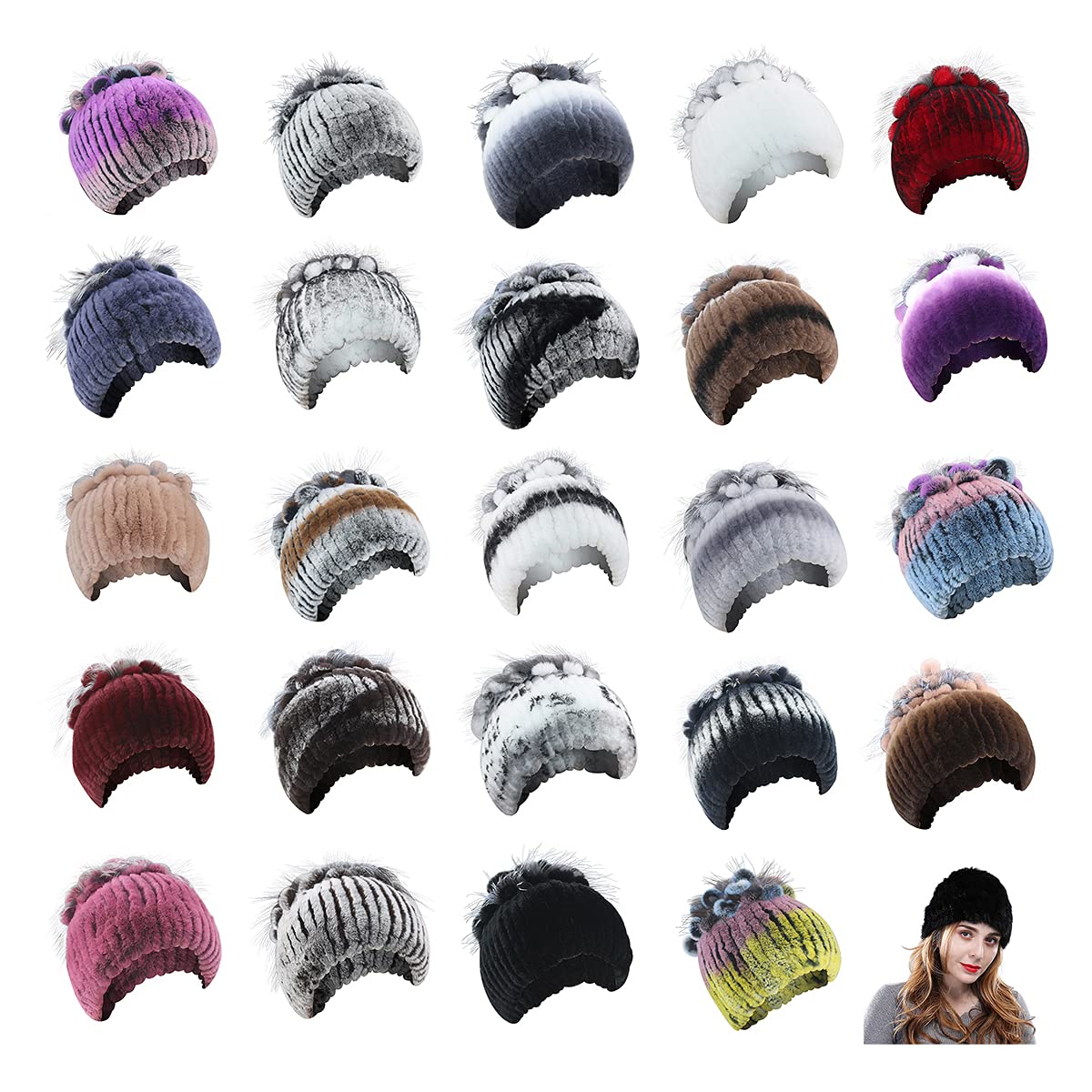 Women's Winter Faux Fur Beanie Hat - Soft Warm Knit Hat with Fluffy Faux Fur Lining for Cold Weather - Cozy Outdoor Accessory for Skiing, Snowboarding & Winter Fashion