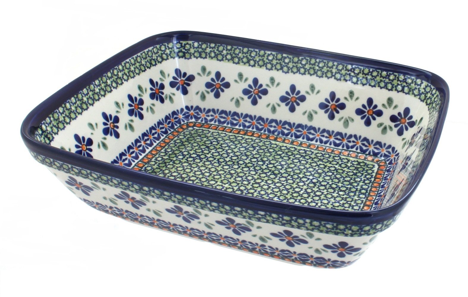 Blue Rose Polish Pottery Mosaic Flower Medium Deep Baker - Handmade Ceramic Baking Dish for Casseroles, Pies & Bread - Perfect for Holiday Cooking & Rustic Kitchen Decor