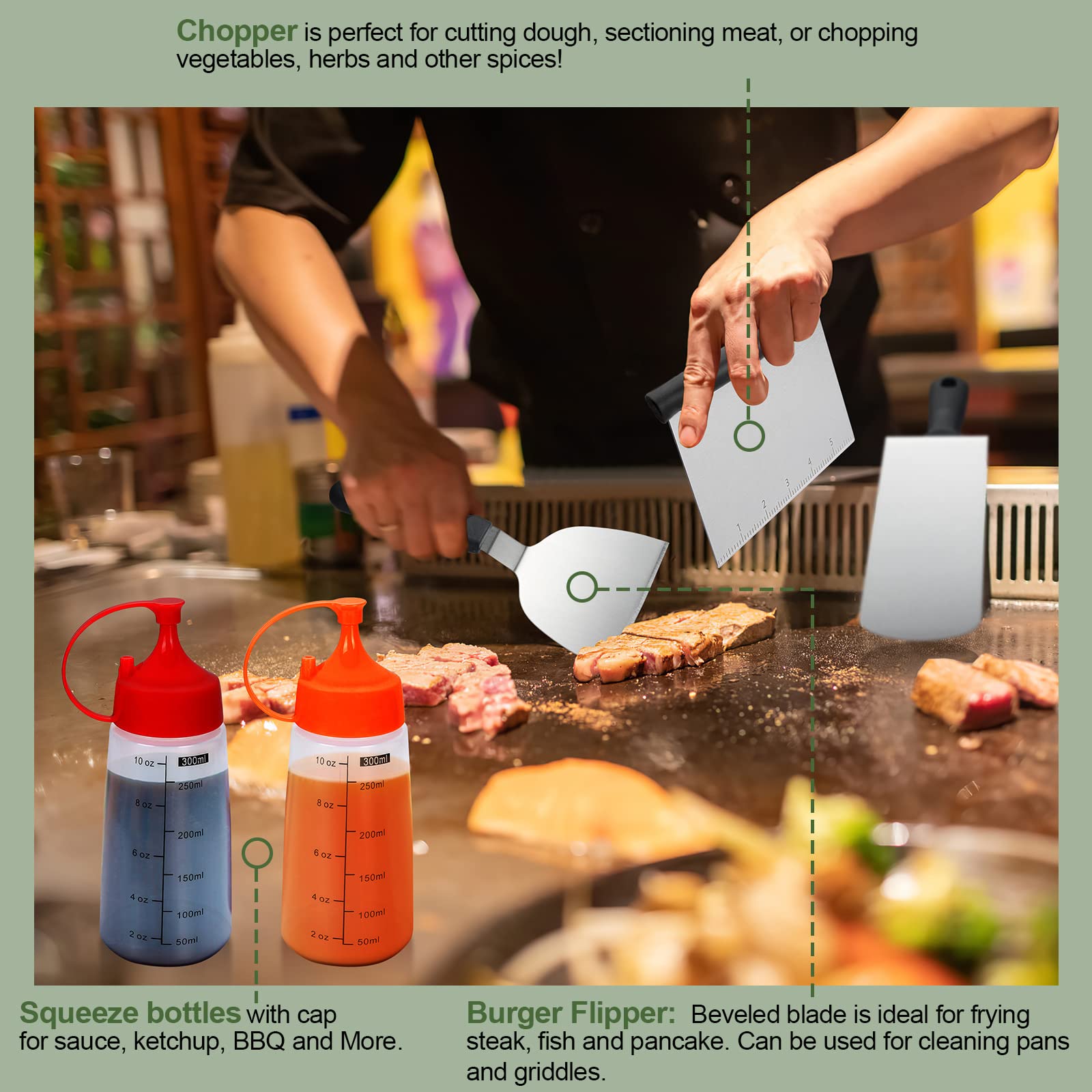 18-Piece Griddle Accessories Kit for Blackstone & Camp Chef Flat Top Grills - Heavy Duty Grill Spatula Set with XL Spatulas, Basting Cover & Scraper - Perfect for Outdoor BBQ, Camping & Backyard Cooking