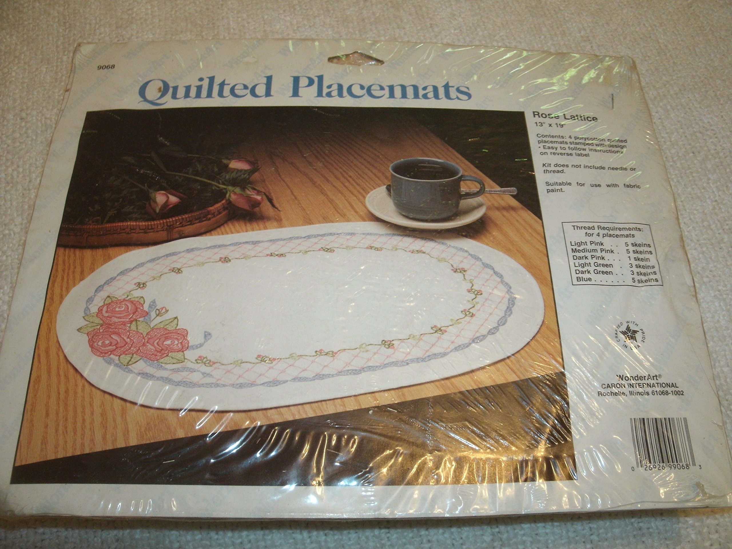WonderArt Quilted Placemats Kit - Rose Lattice Design, 13x19 Inch Set of 4, Washable Fabric Table Mats for Dining Room Decor, Perfect for Thanksgiving, Christmas Dinner & Home Entertaining