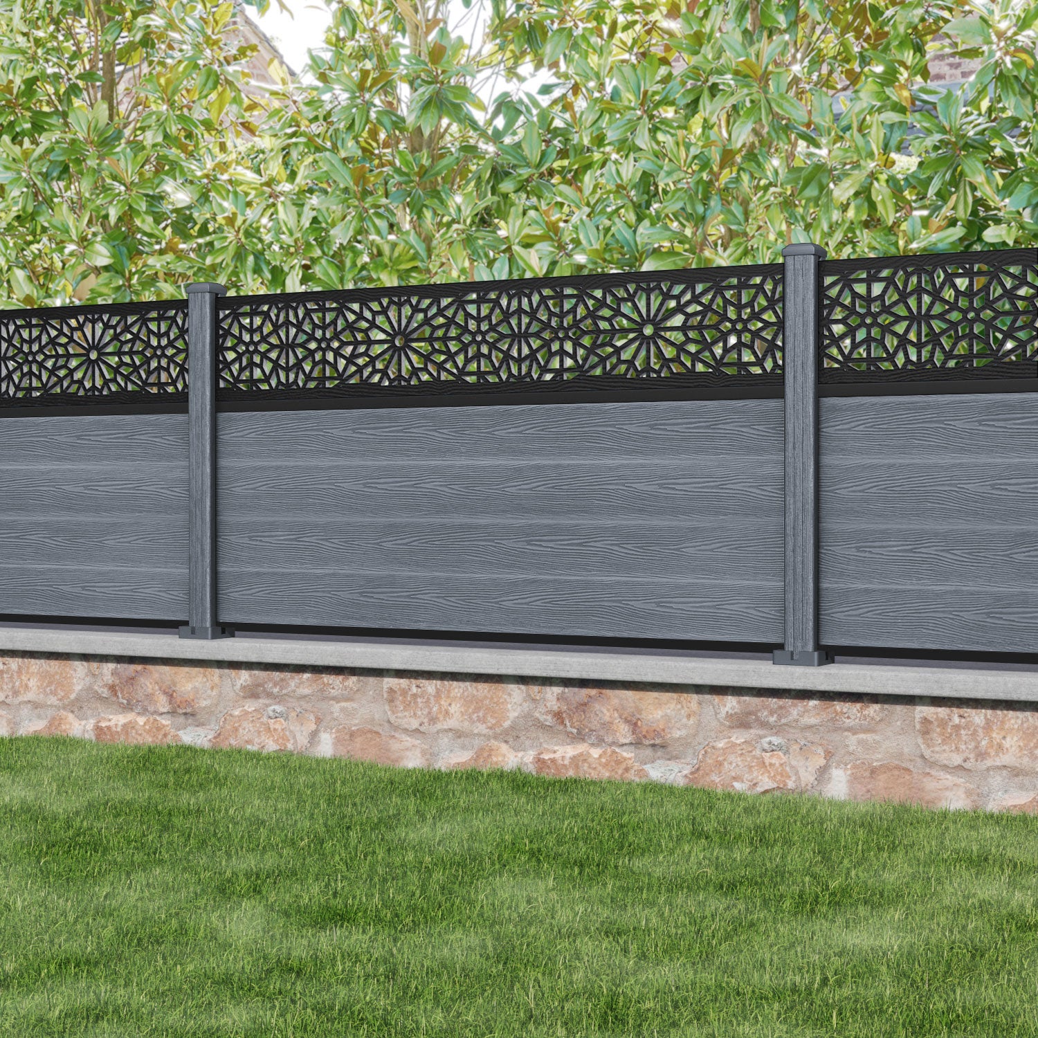 Classic Alnara Fence Panel - Anthracite Color with Composite Posts | Durable & Stylish Backyard Privacy Fence for Home & Garden
