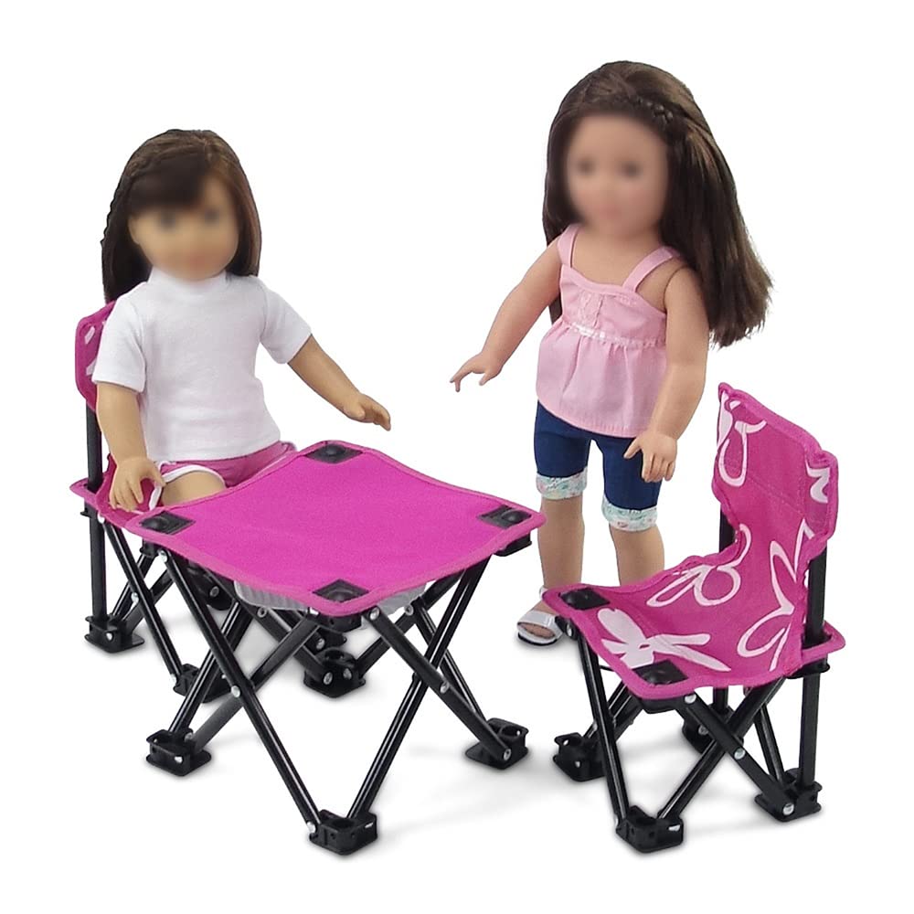 Emily Rose 18 Inch Doll 3-Piece Folding Camping Beach Sports Chair Set with Table | Compatible with 16-18